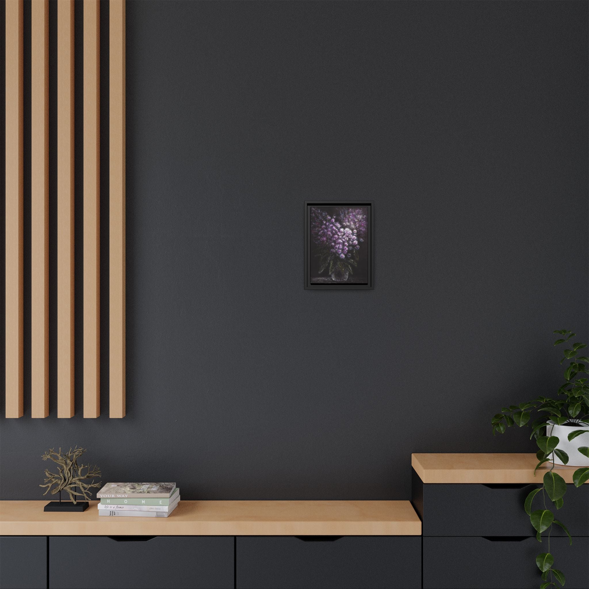 Framed Matte Canvas: Moody Purple Floral Bouquet Wall Art
