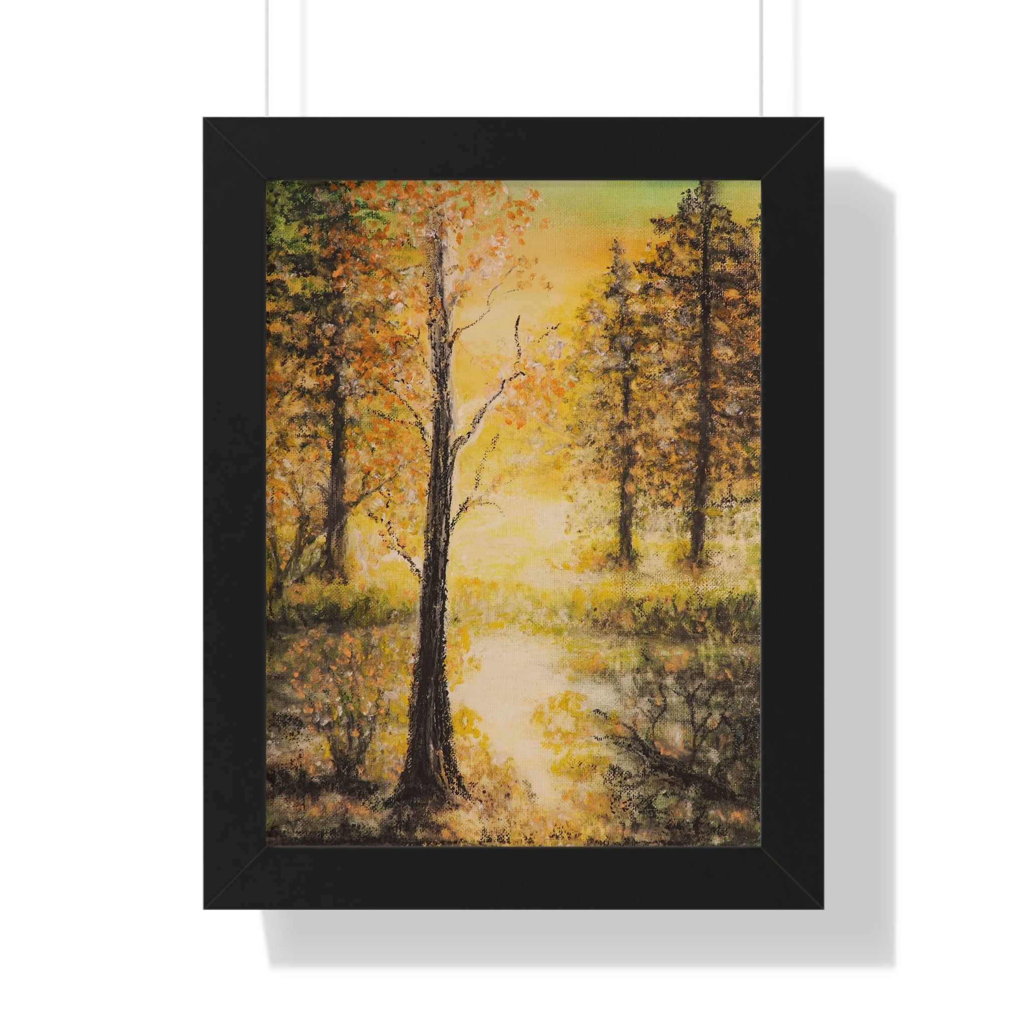 Framed Vertical Poster — Golden Forest Landscape Wall Art