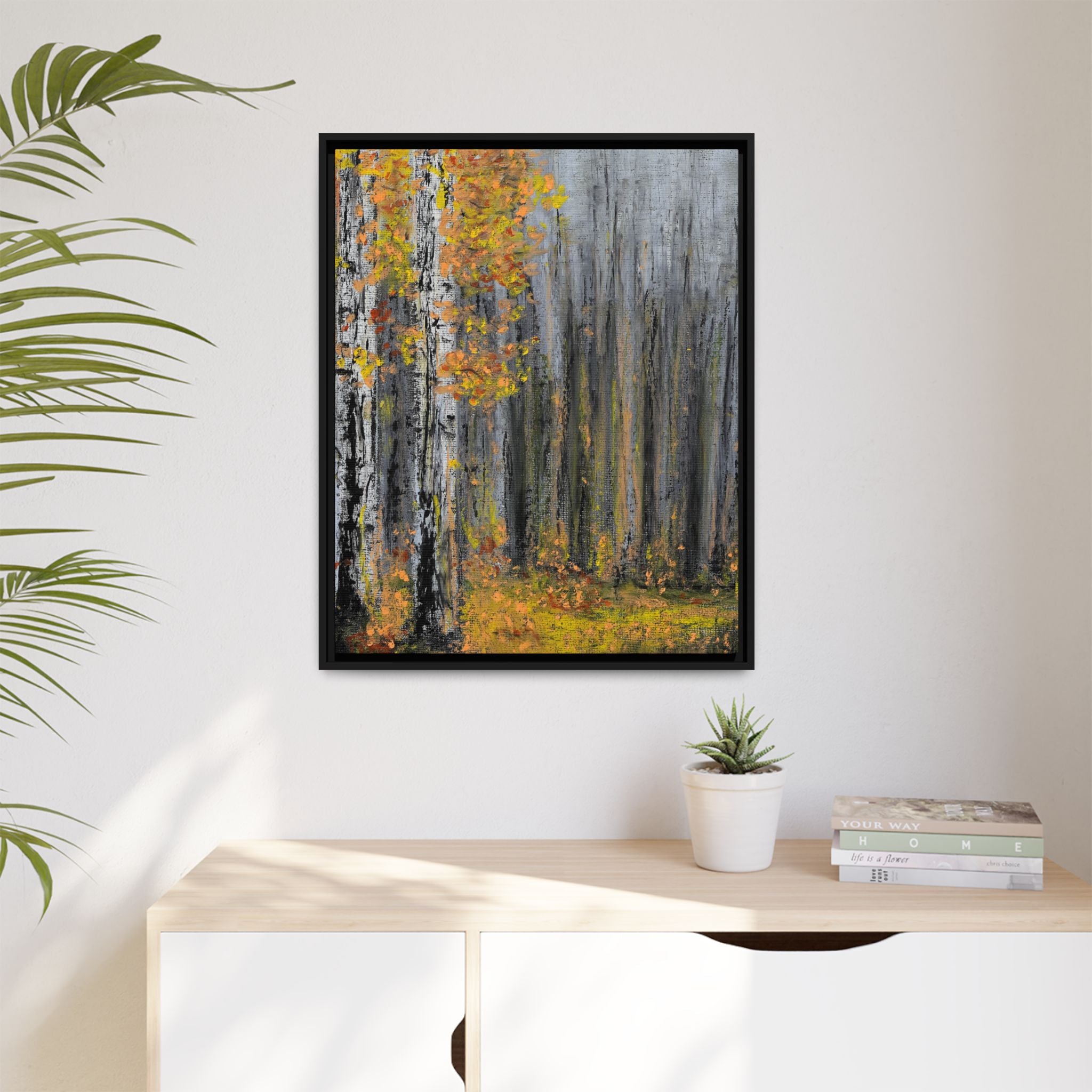 Framed Matte Canvas Print — Autumn Birch Forest Wall Art