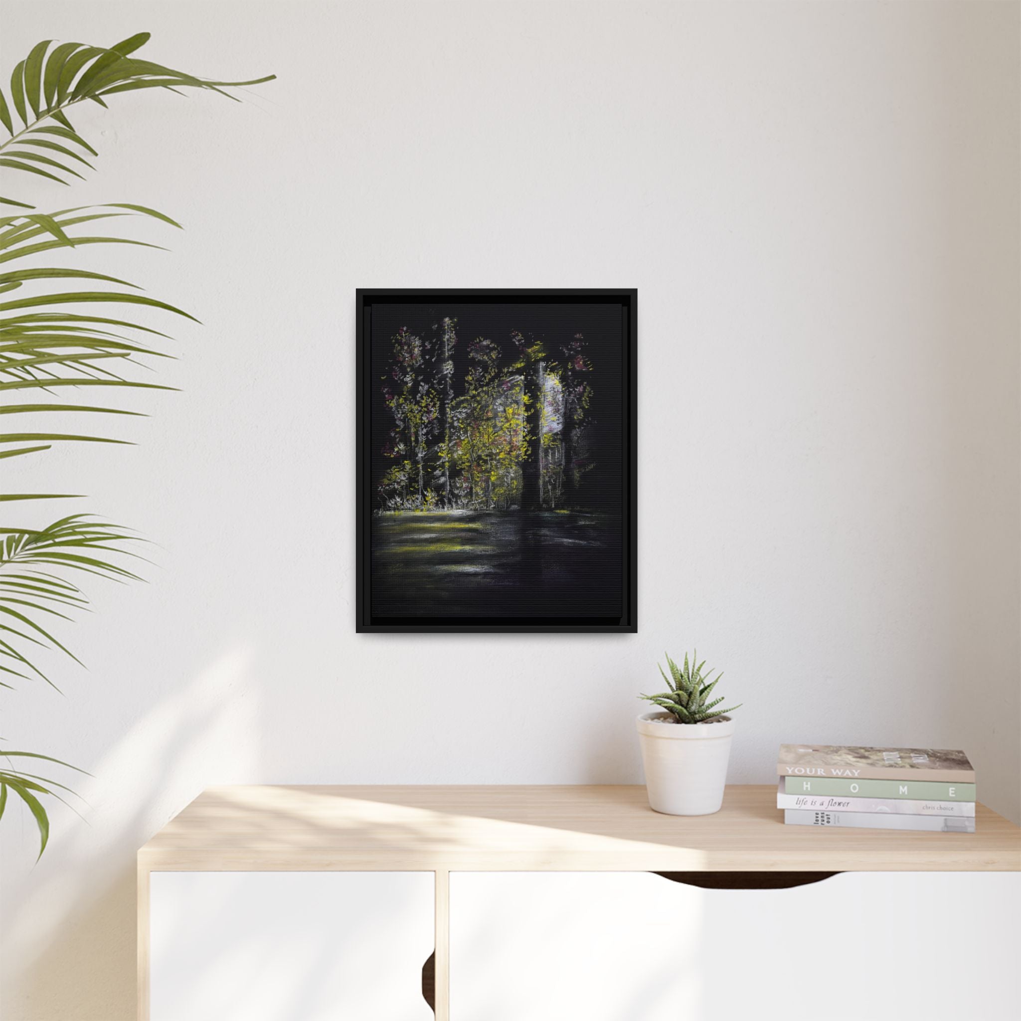 Framed Matte Canvas Forest Nightscape – Moody Woodland Wall Art