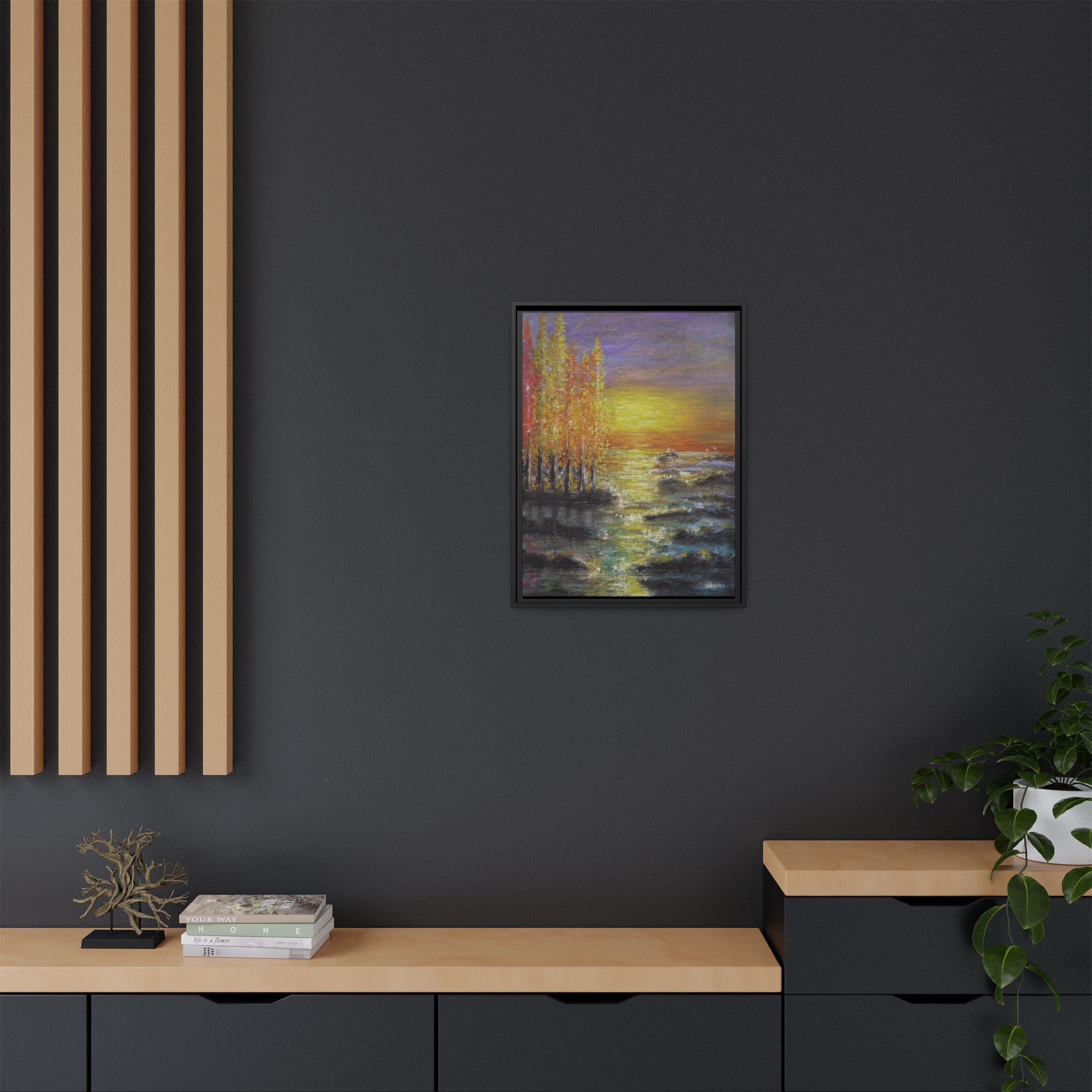 Tranquil Sunset Lake - Framed Matte Canvas Art Print