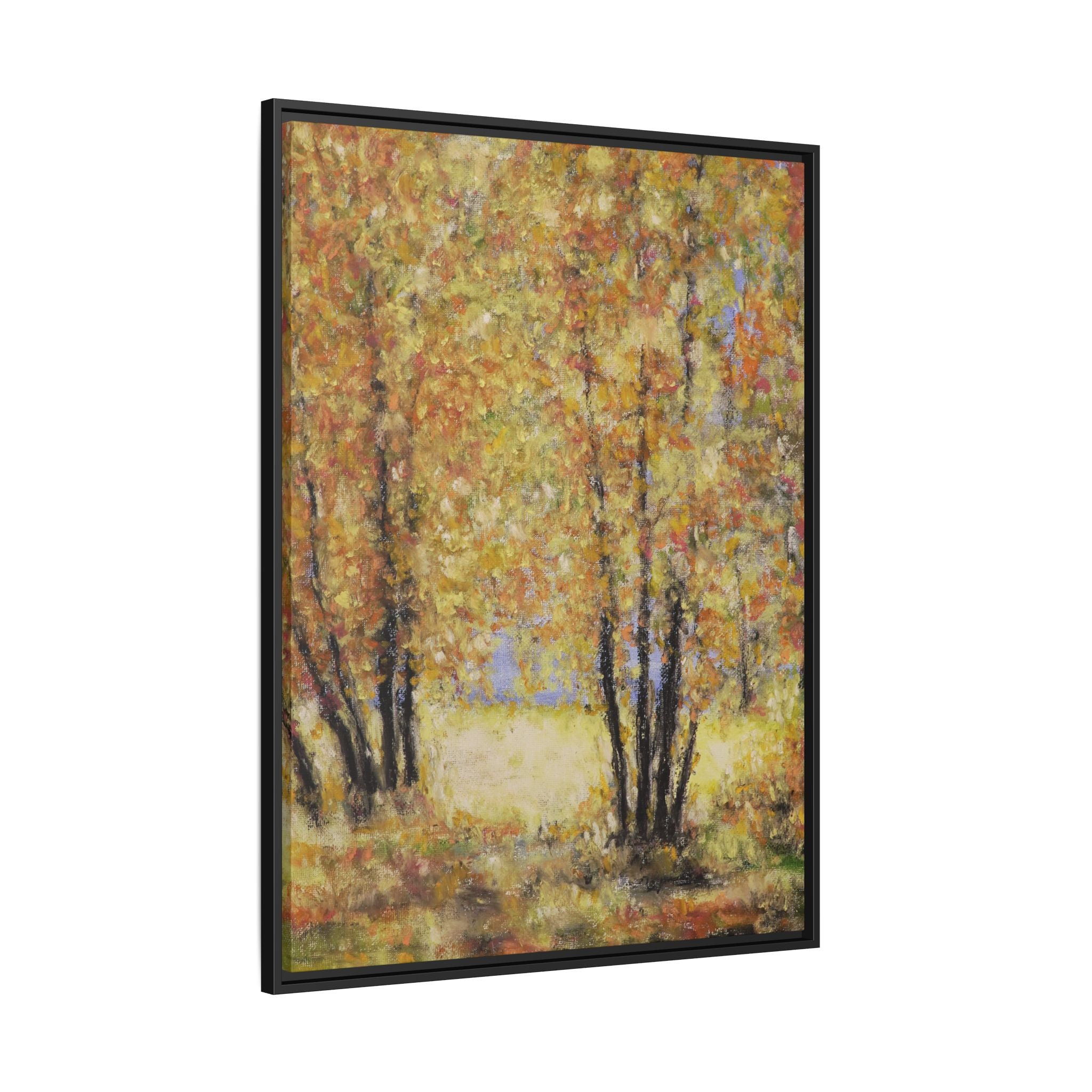 Framed Matte Canvas Autumn Forest Wall Art — Golden Trees Landscape Print