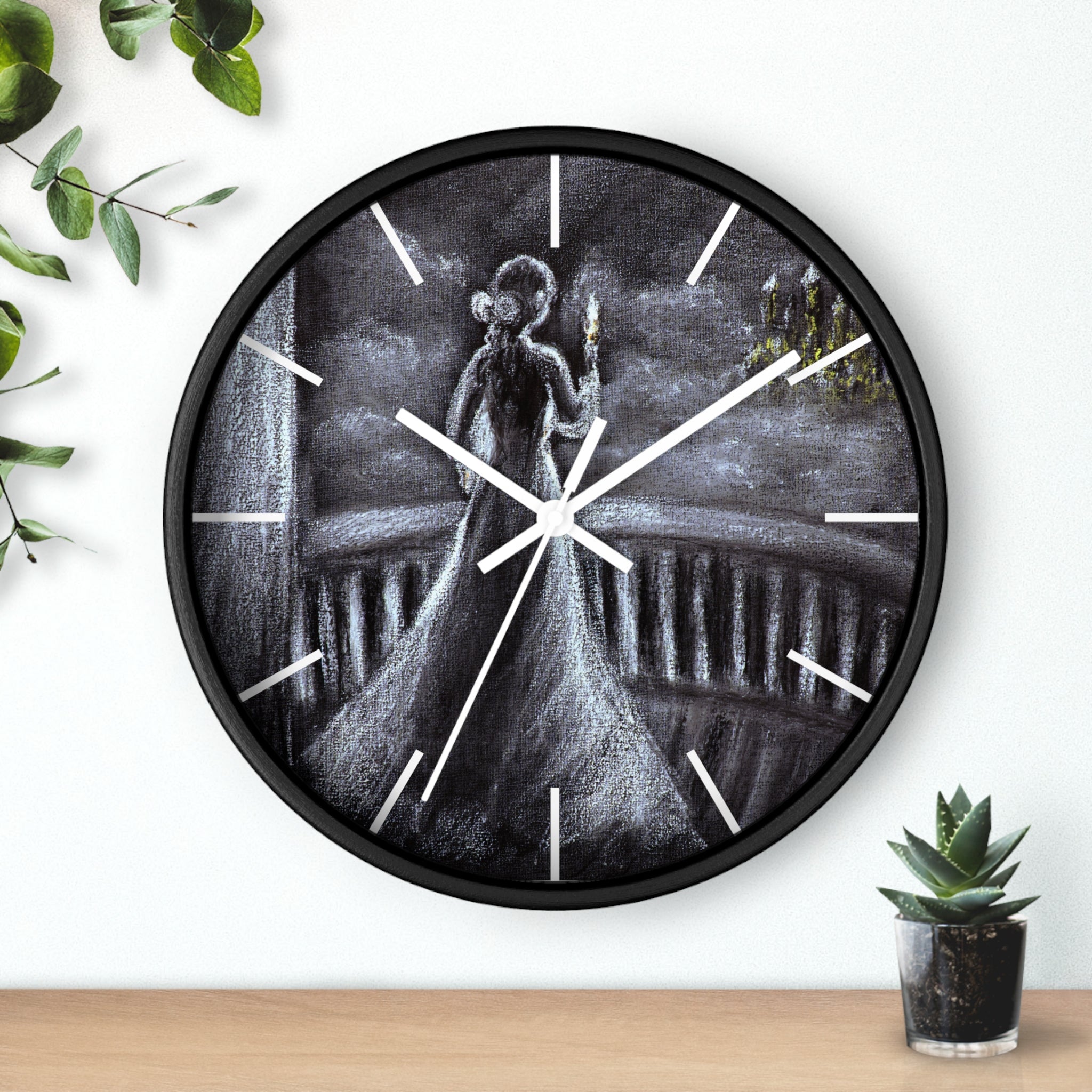 Silhouette in Light Wall Clock - Romantic Victorian Nighttime Portrait