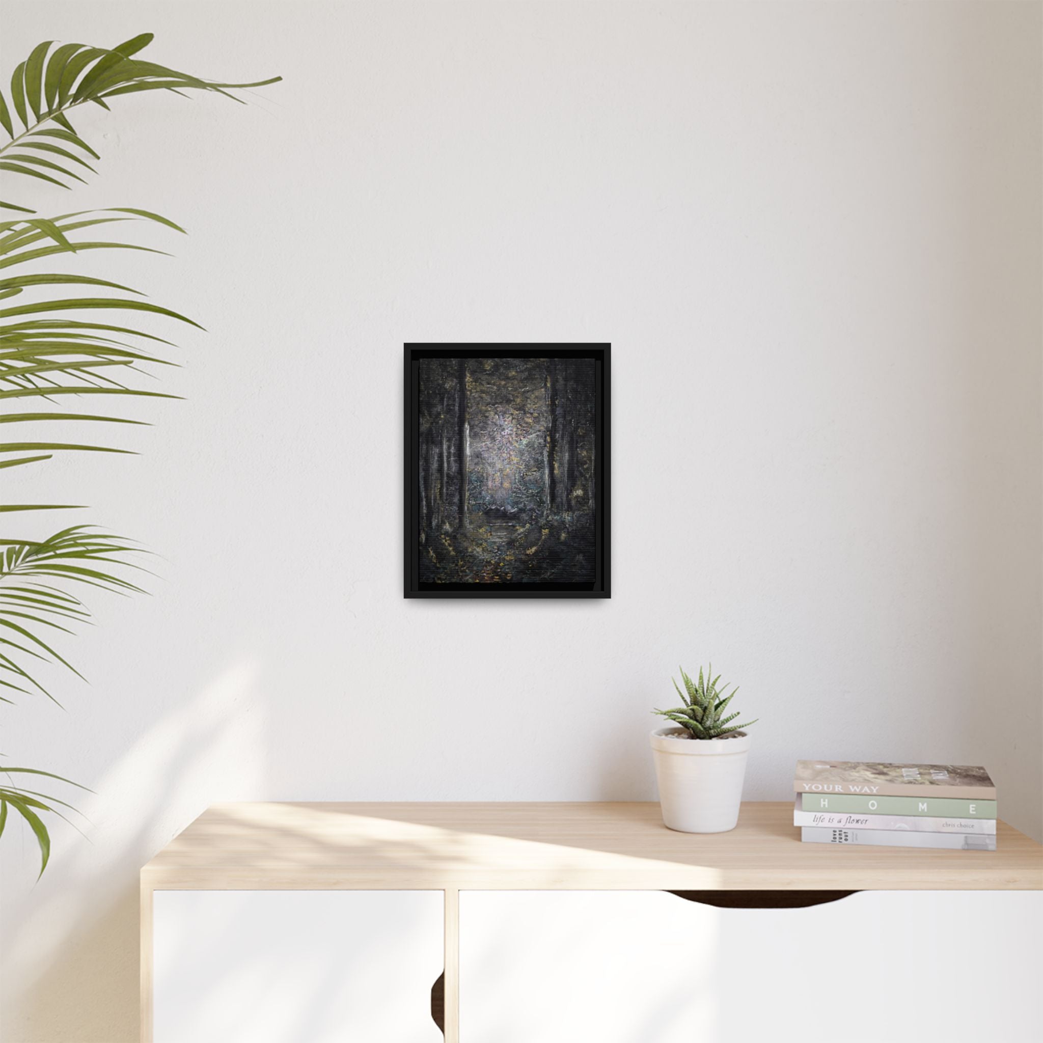 Framed Matte Canvas Forest Painting — Moody Woodland Wall Art