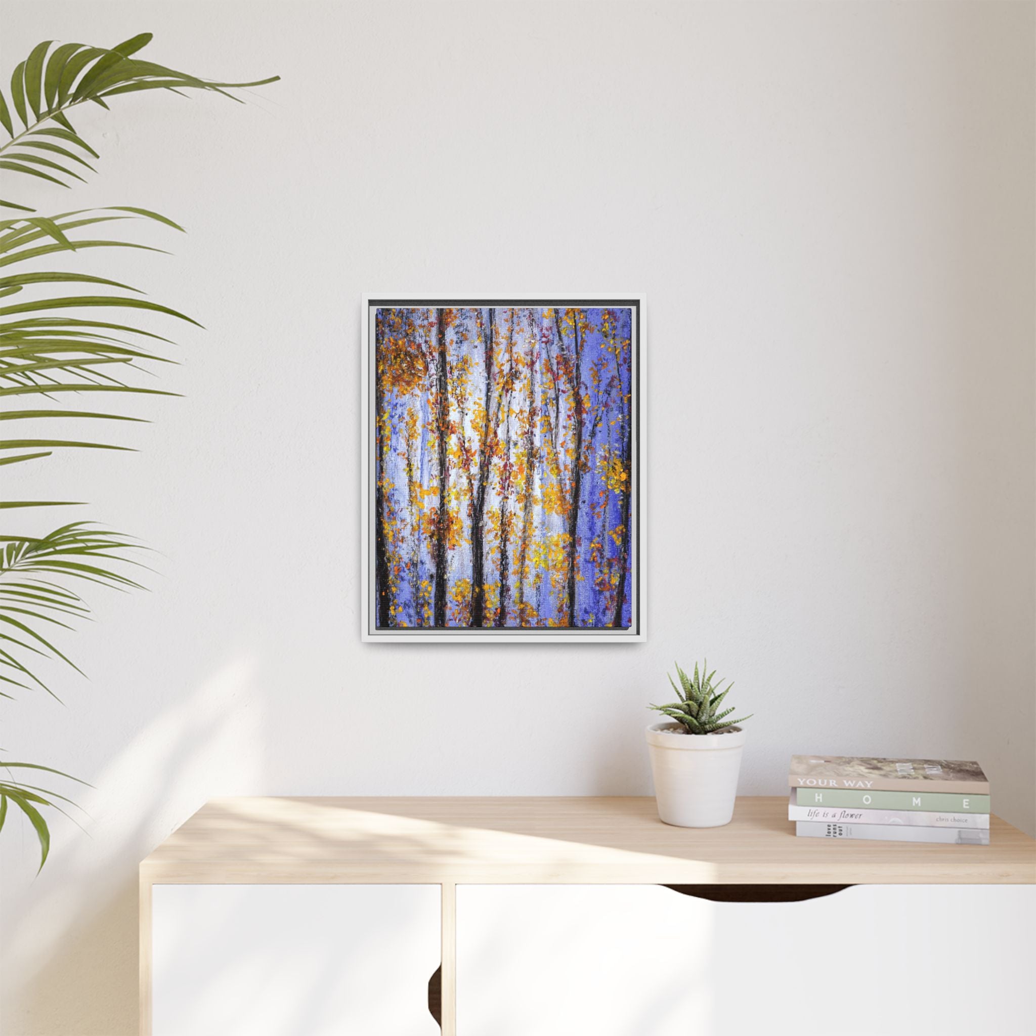 Framed Matte Canvas Art – Autumn Aspen Trees Wall Print