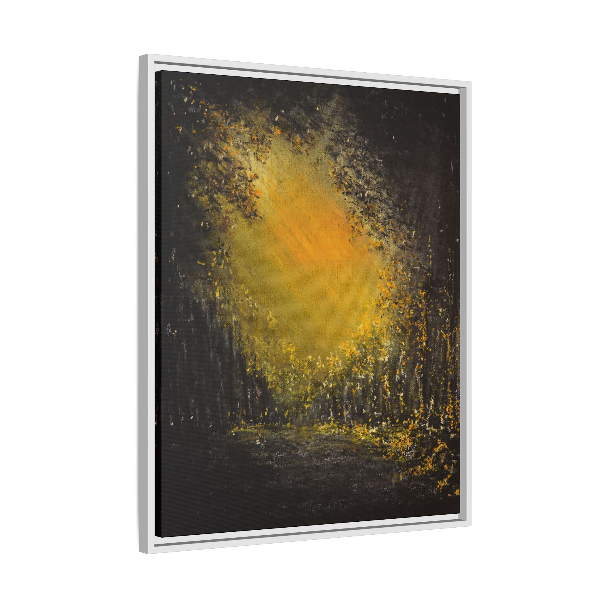 Framed Matte Canvas Wall Art — Golden Forest Glow