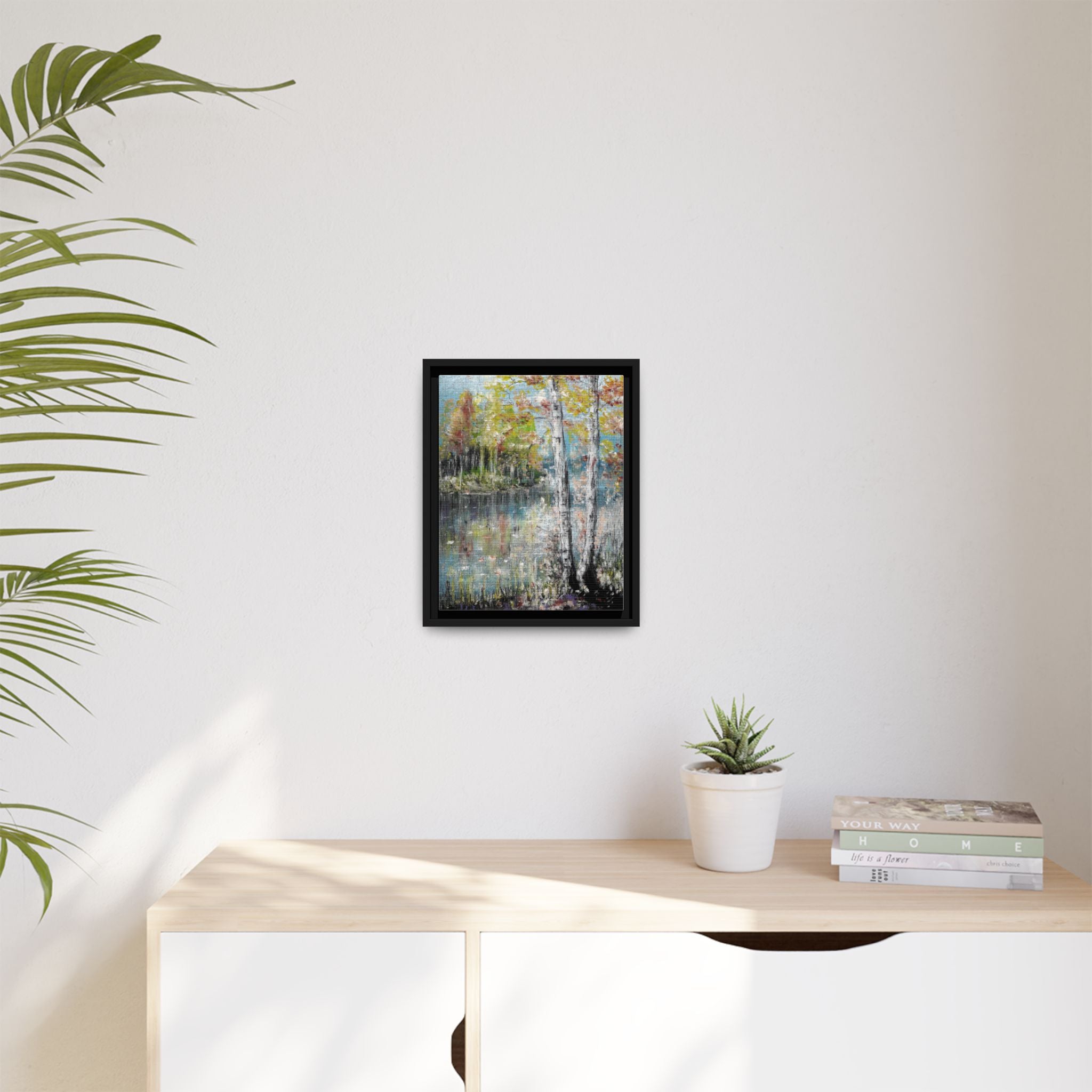 Framed Matte Canvas-Trees by the Lake