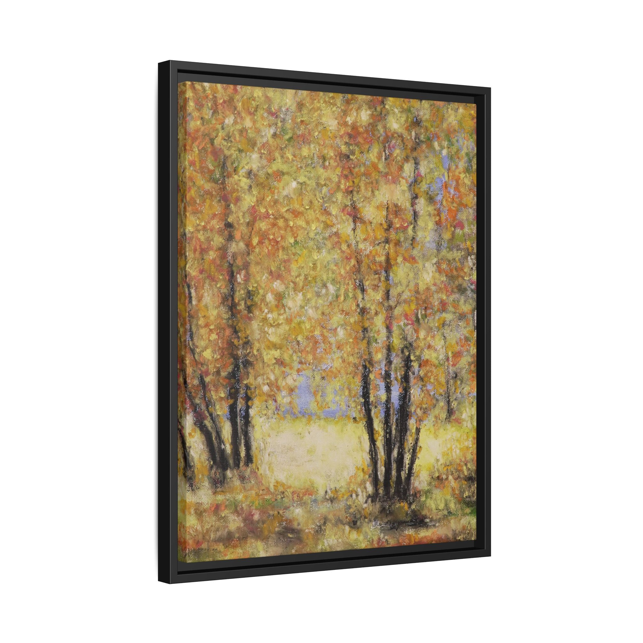 Framed Matte Canvas Autumn Forest Wall Art — Golden Trees Landscape Print