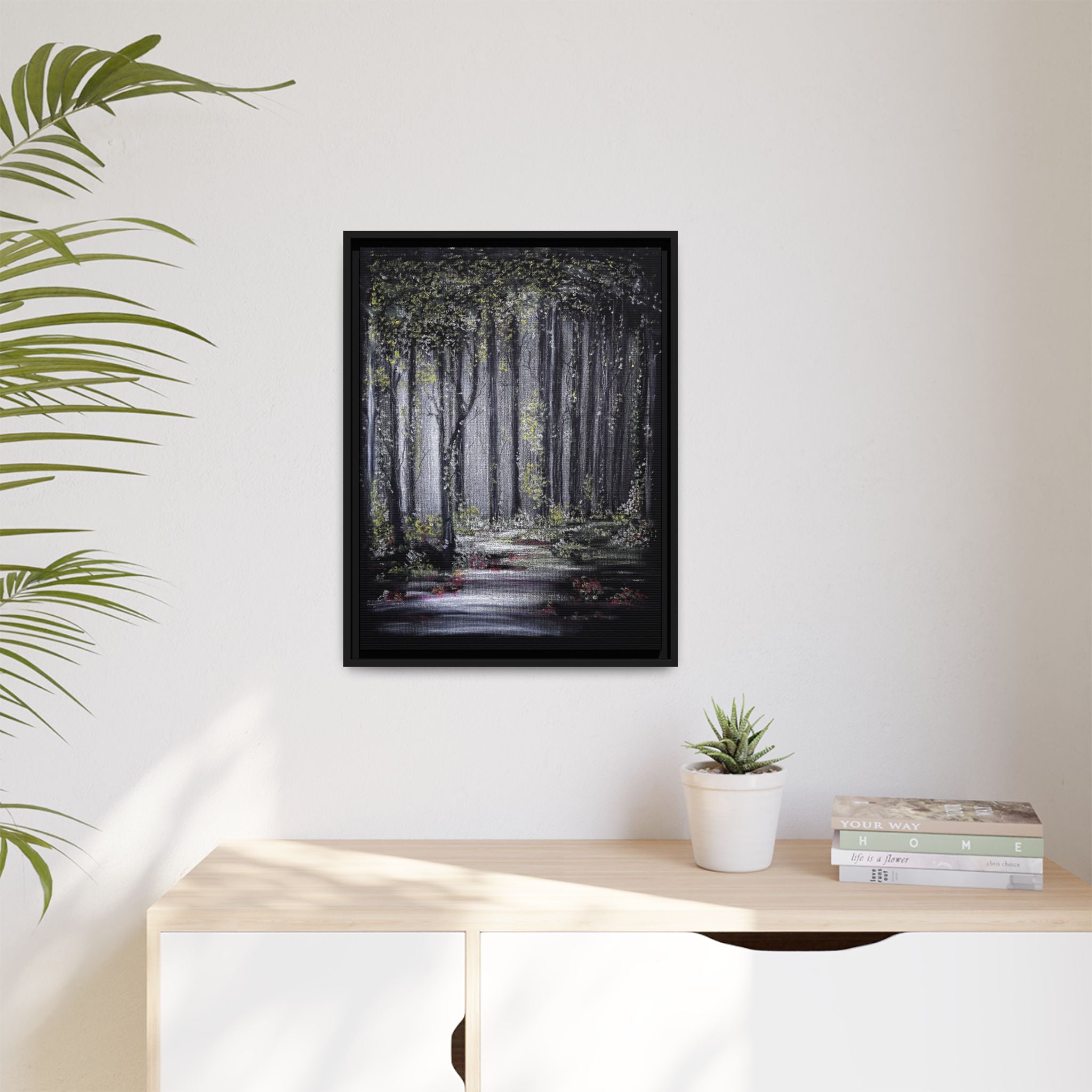 Framed Forest Path Matte Canvas Print — Serene Woodland Wall Art