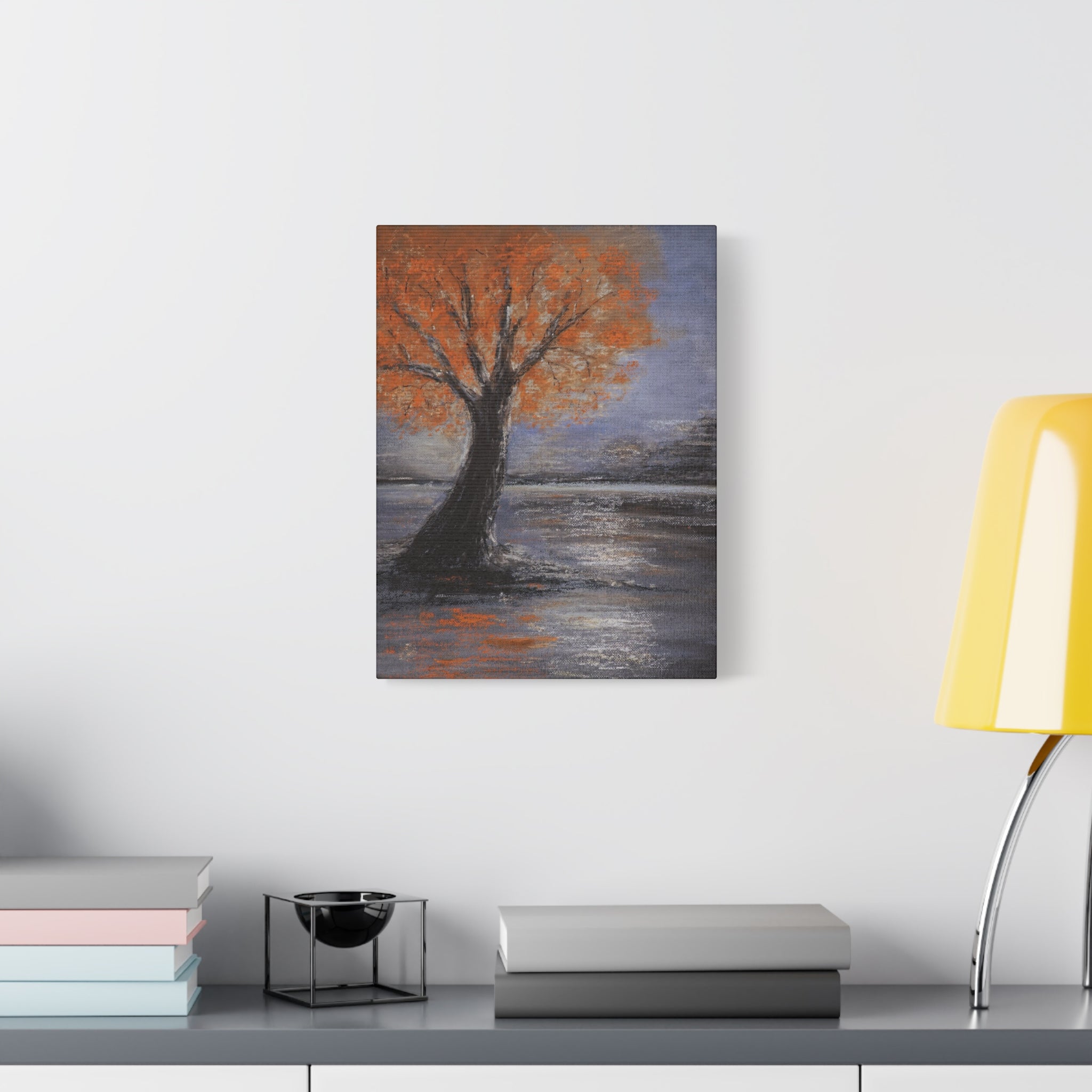 Autumn Solitude Matte Canvas Wall Art — Orange Tree Landscape, Stretched 1.25"