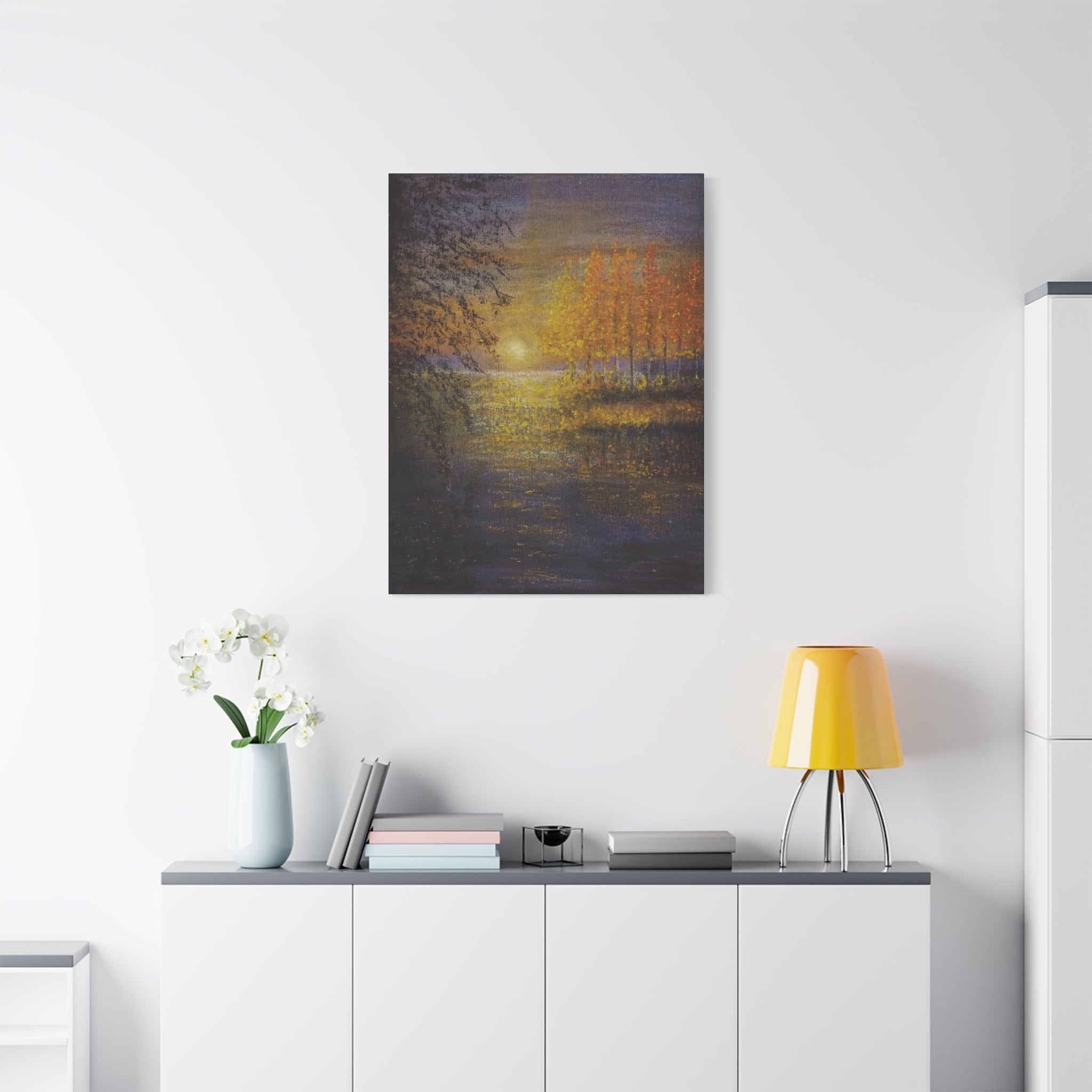 Autumn Sunset Canvas Wall Art — Golden Trees Over Tranquil Lake