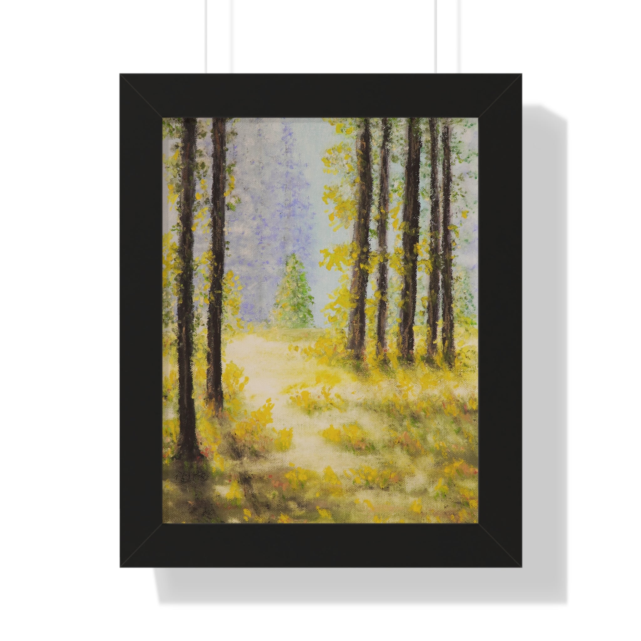 Framed Poster — Serene Sunlit Forest Painting