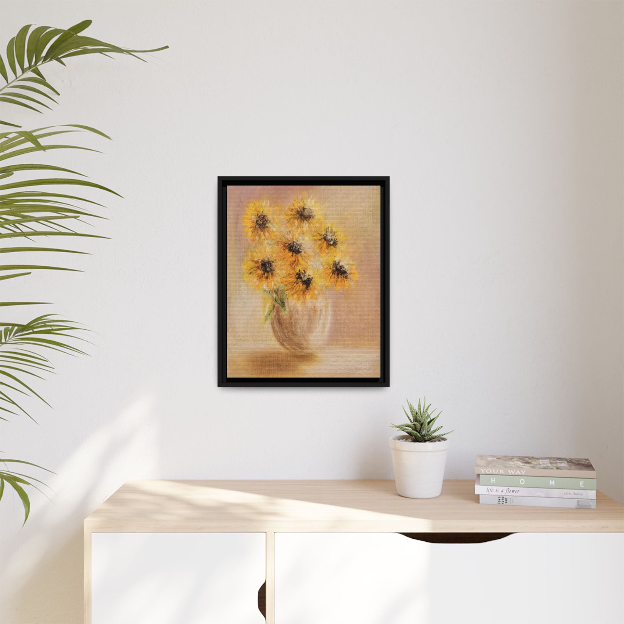 Framed Sunflower Vase — Matte Canvas Wall Art