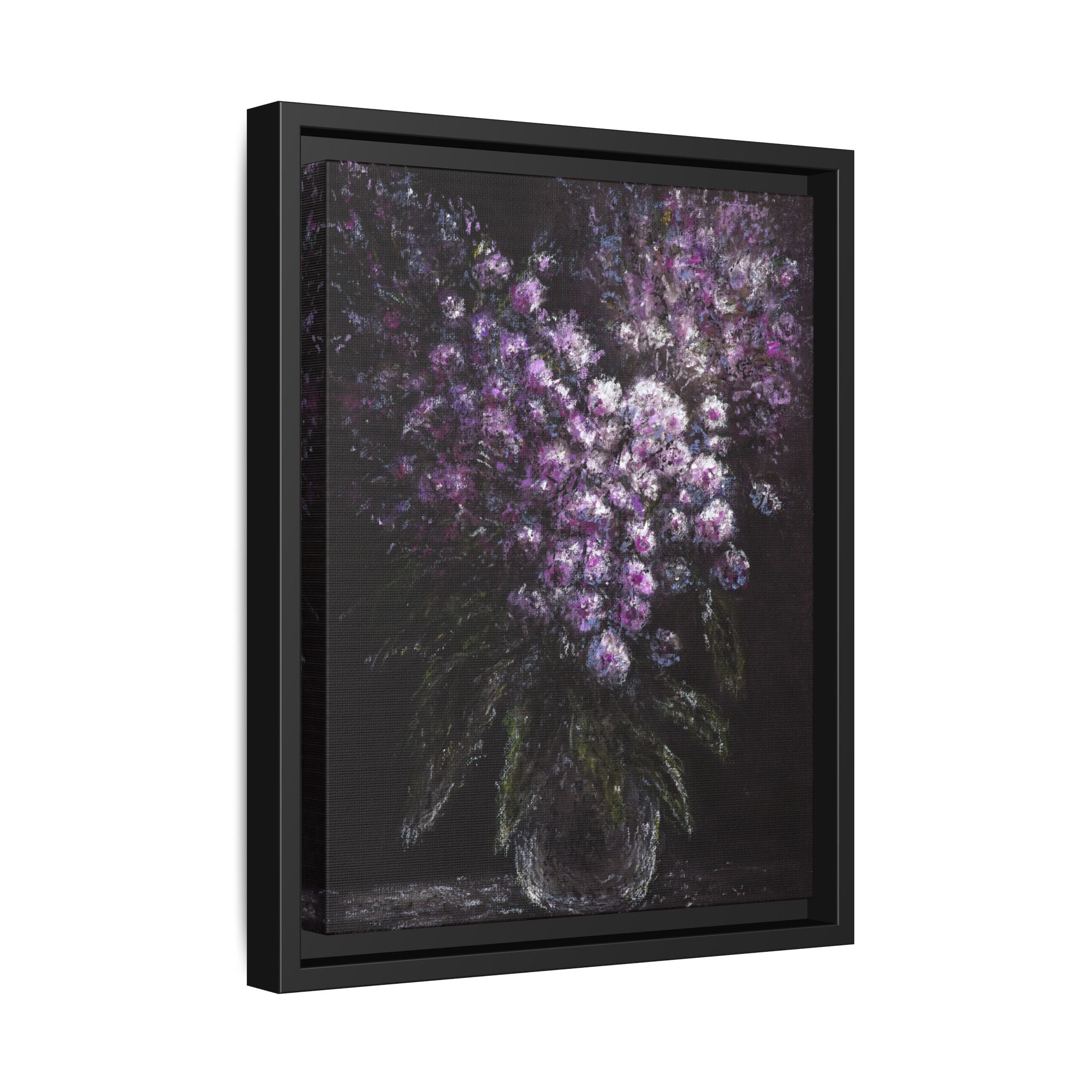 Framed Matte Canvas: Moody Purple Floral Bouquet Wall Art