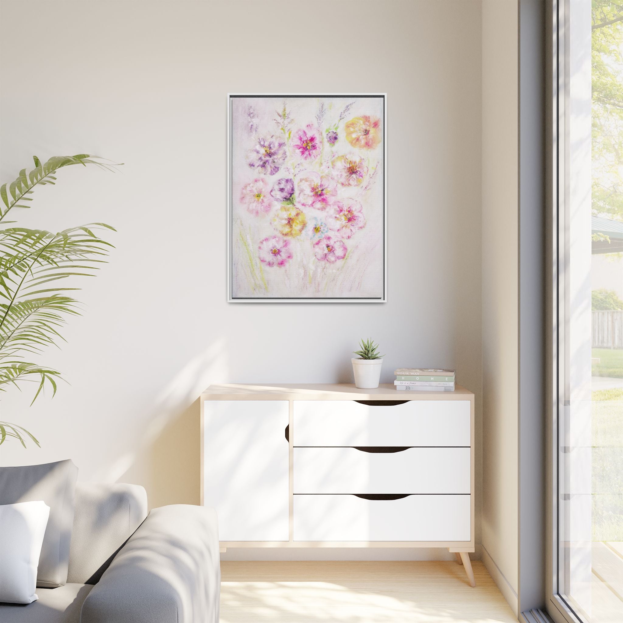 Framed Floral Canvas Print — Soft Pastel Bouquet Wall Art