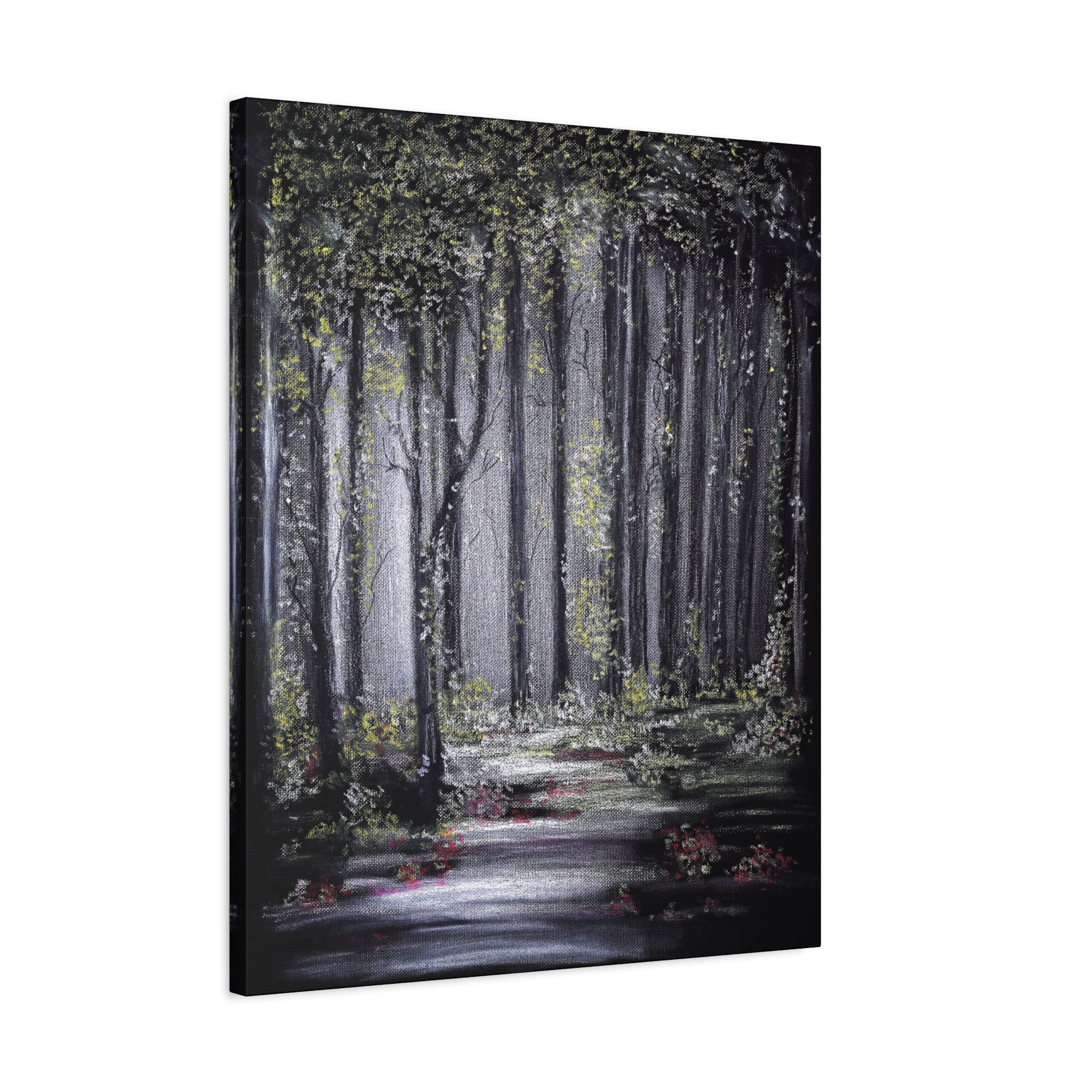 Forest Path Matte Canvas Wall Art — Moody Woodland Landscape, Stretched 1.25"