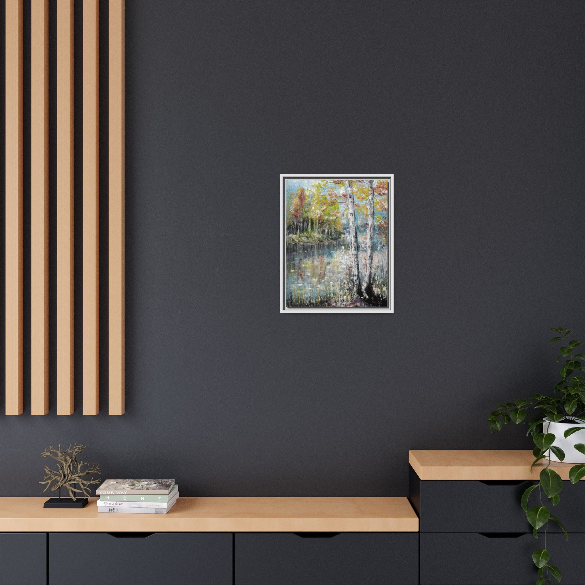 Framed Matte Canvas-Trees by the Lake