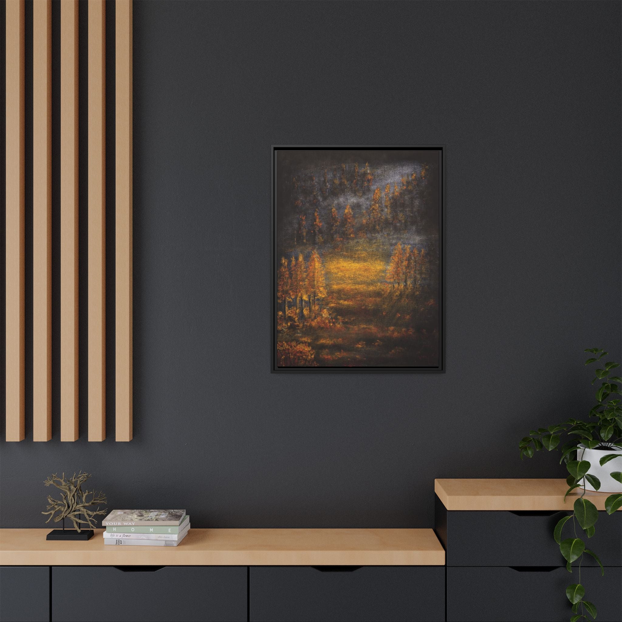 Autumn Glow Landscape - Framed Matte Canvas Wall Art