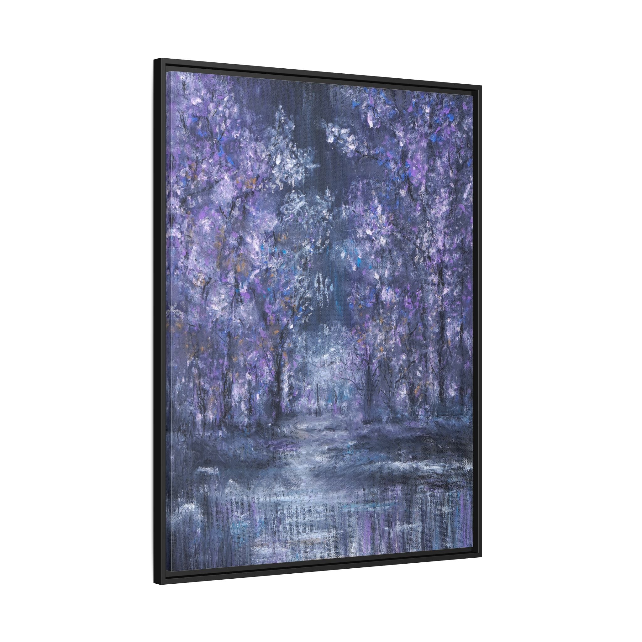 Framed Matte Canvas Art – Lavender Forest Moonlit Landscape