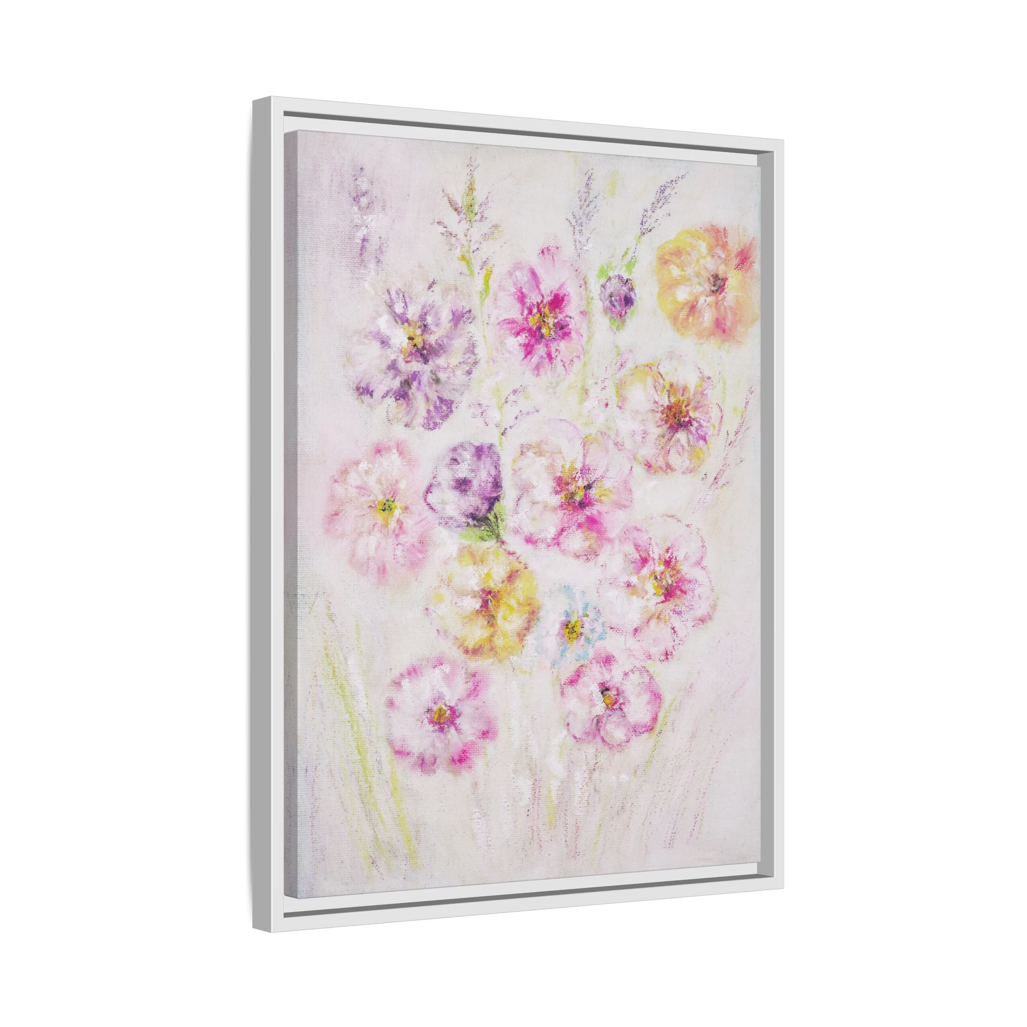 Framed Floral Canvas Print — Soft Pastel Bouquet Wall Art