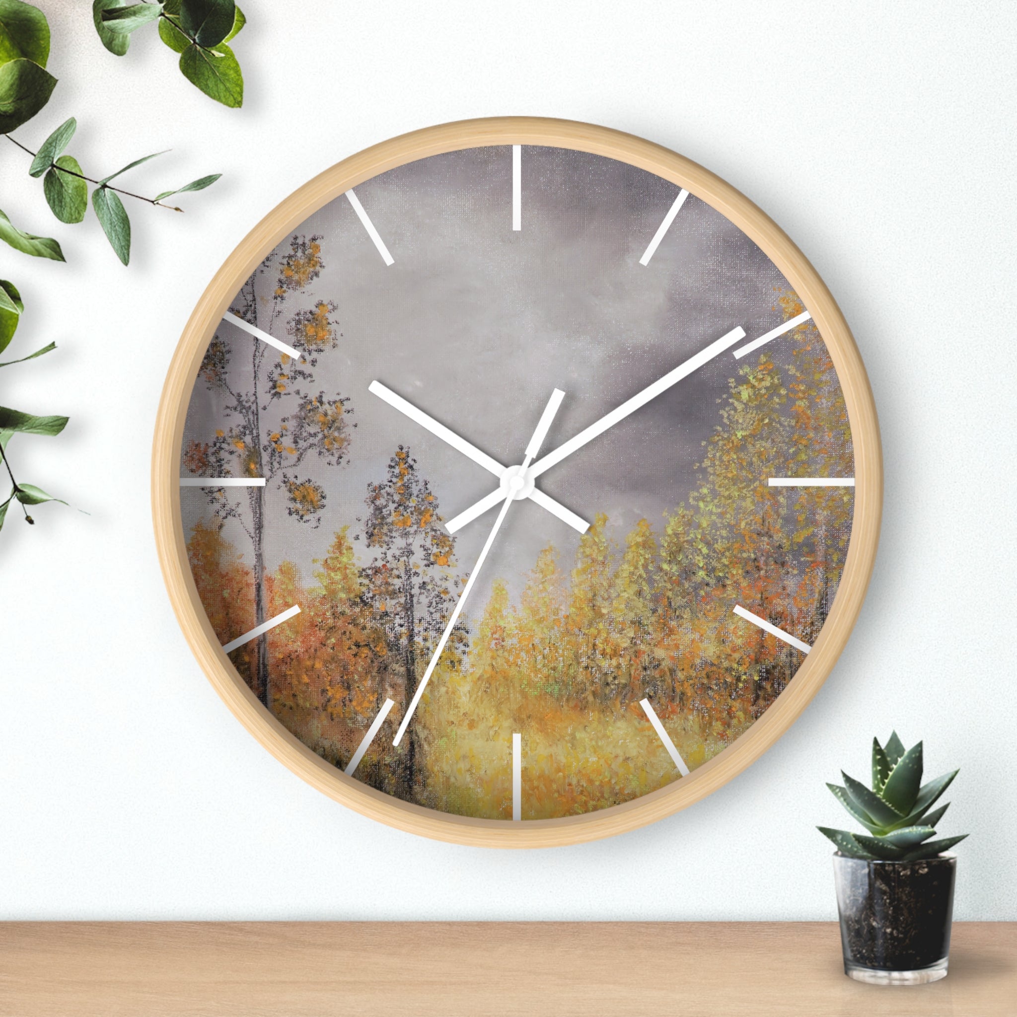 Autumn Meadow Wall Clock — Rustic Fall Landscape Home Decor