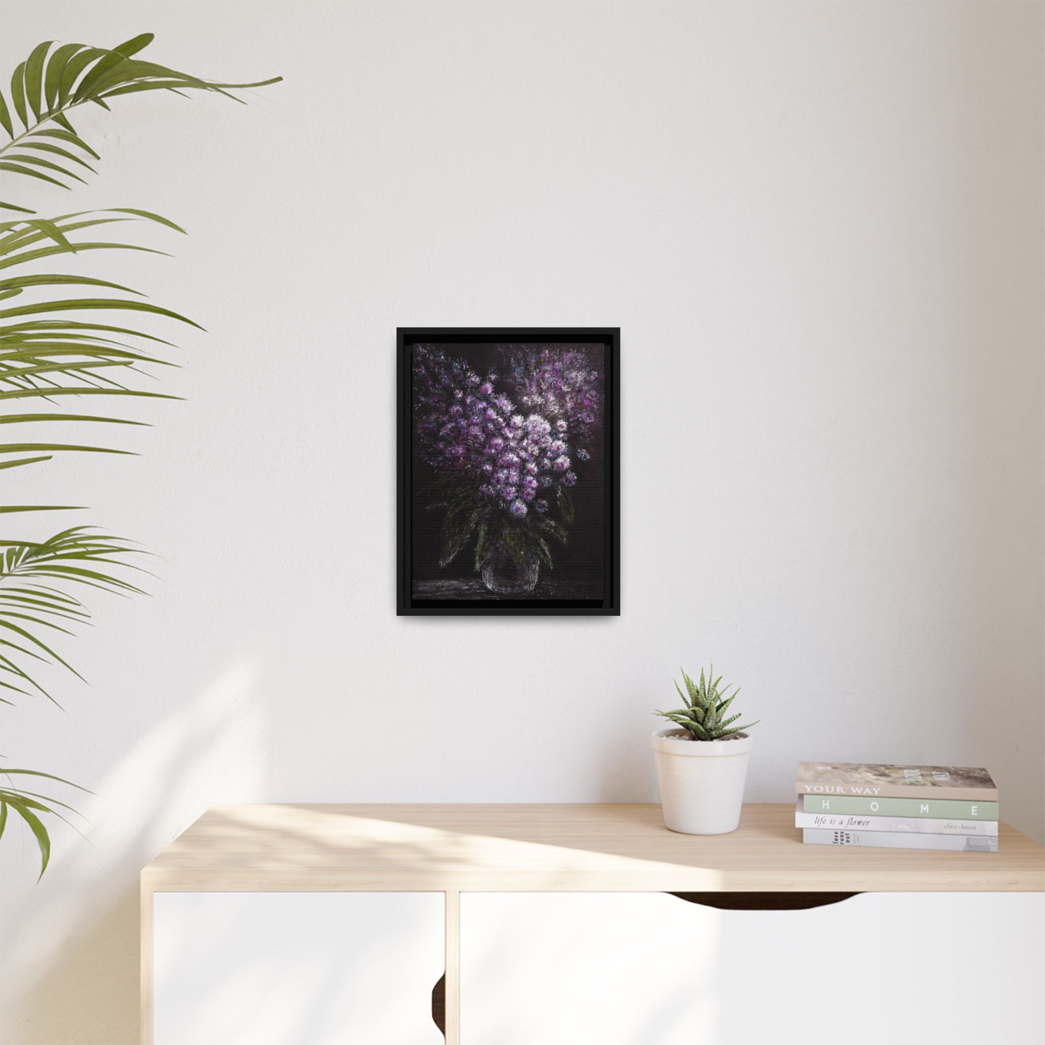Framed Matte Canvas: Moody Purple Floral Bouquet Wall Art