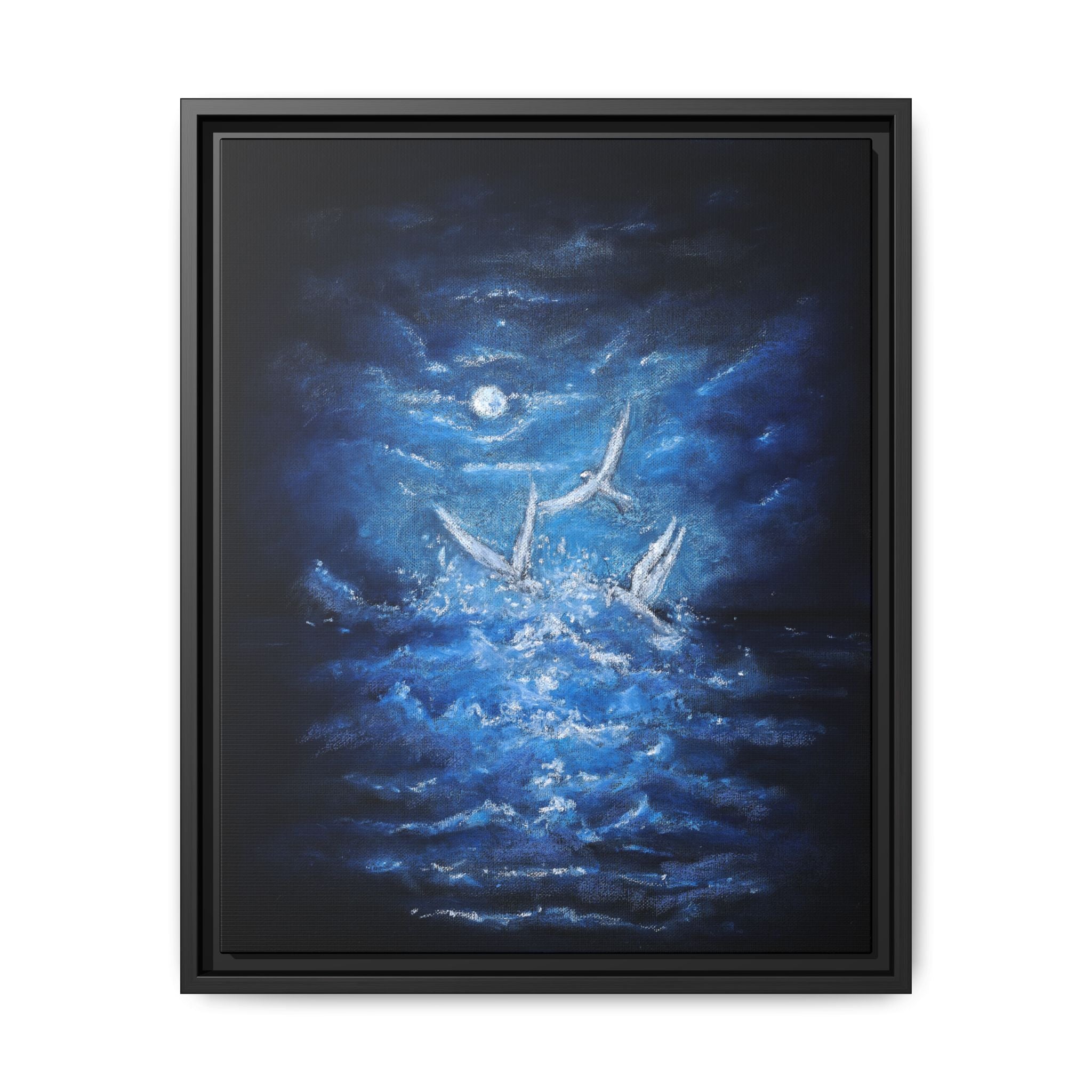Night Ocean Birds - Matte Canvas Framed Wall Art
