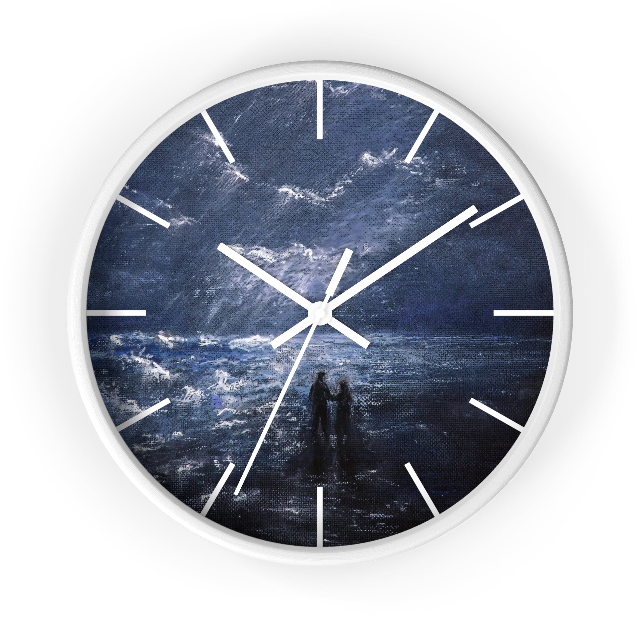 Wall Clock — Moody Ocean Nightscape Clock with Silhouetted Couple