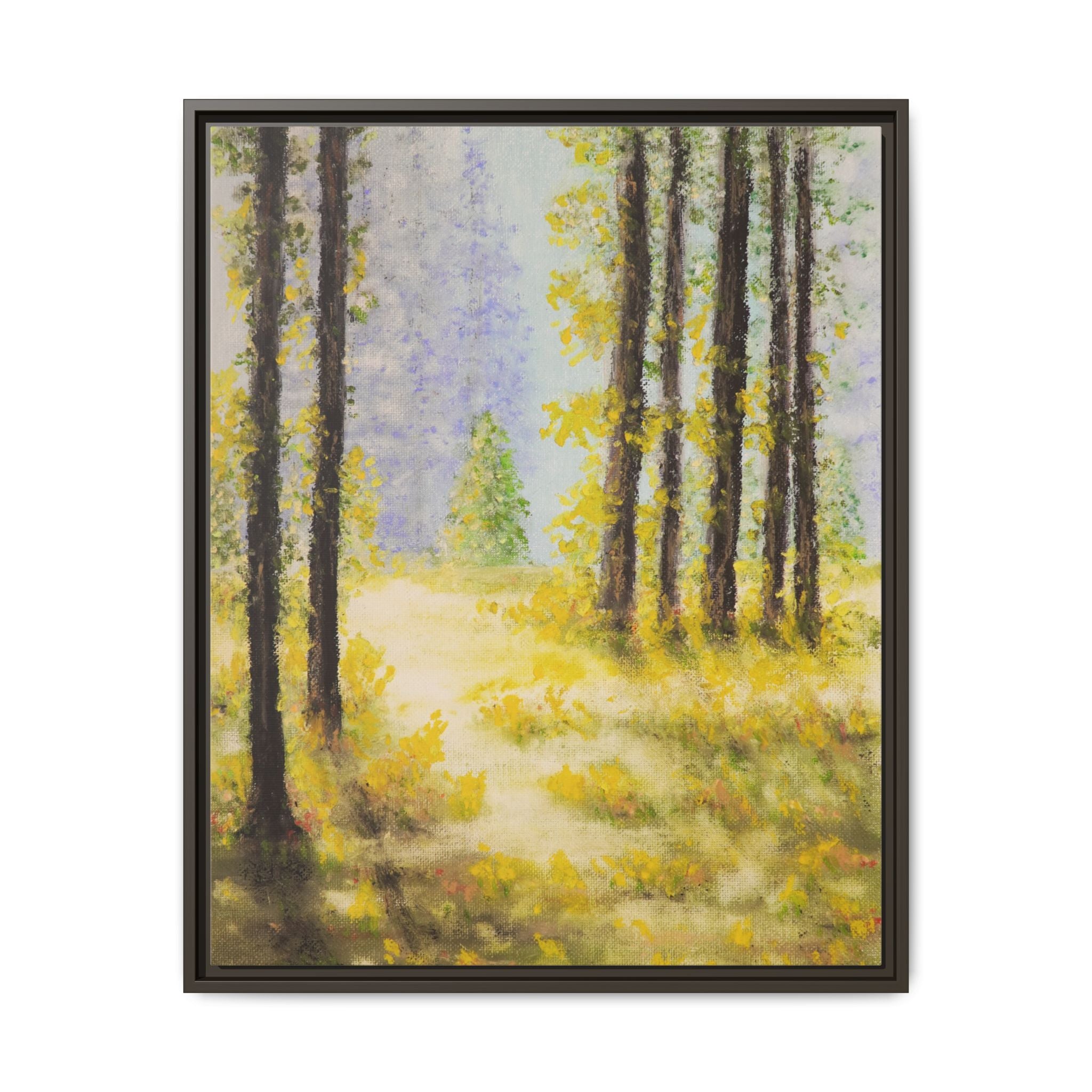 Framed Matte Canvas Print — Sunlit Forest Landscape Wall Art