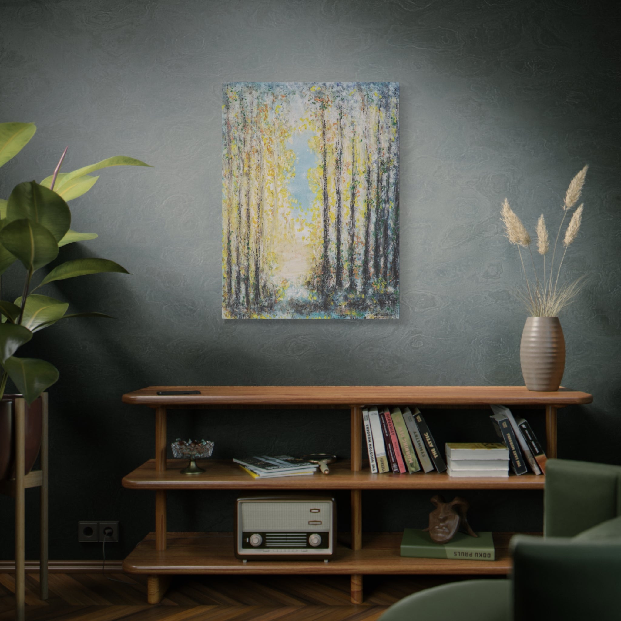 Forest Light Matte Canvas Print — Tranquil Birch Tree Wall Art