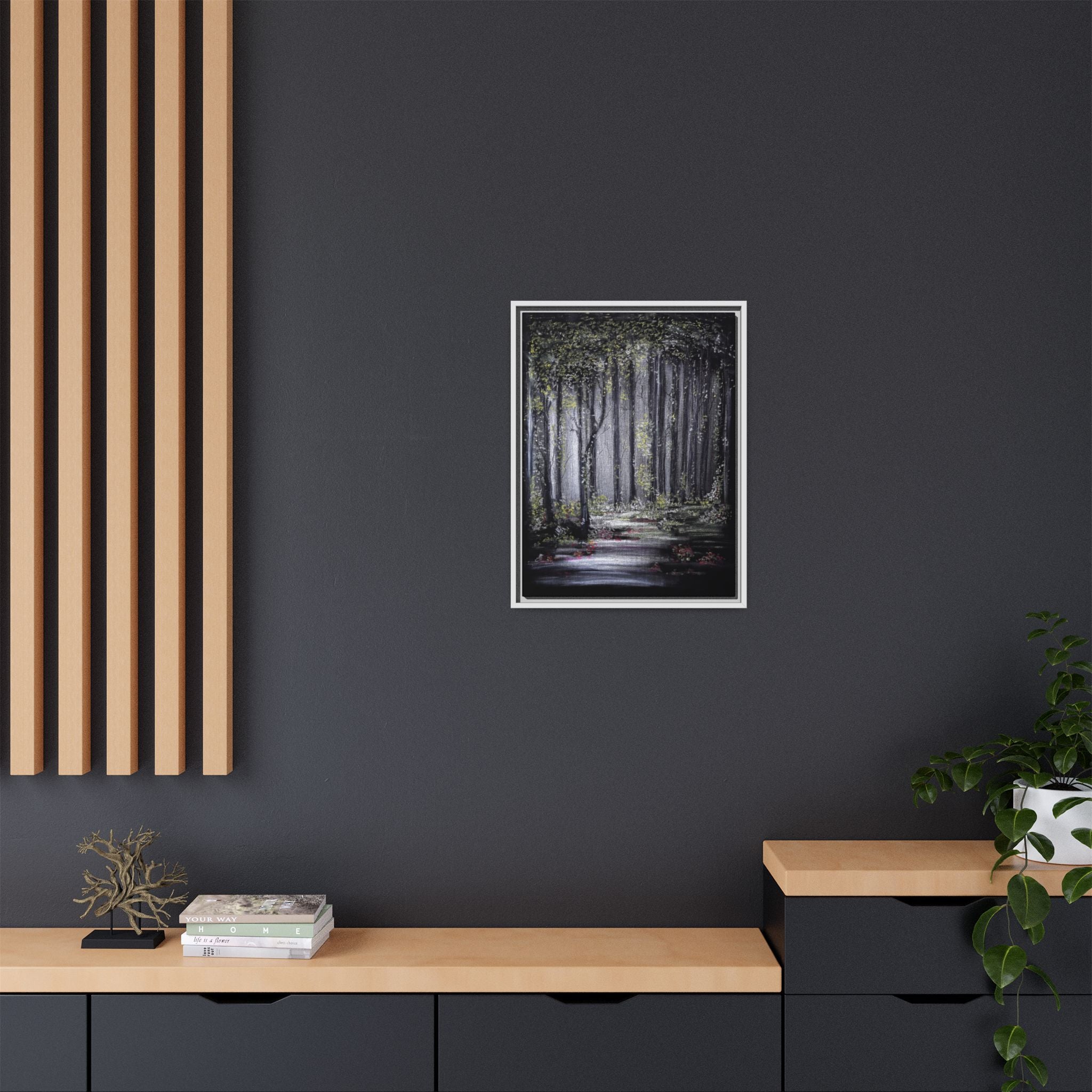 Framed Forest Path Matte Canvas Print — Serene Woodland Wall Art