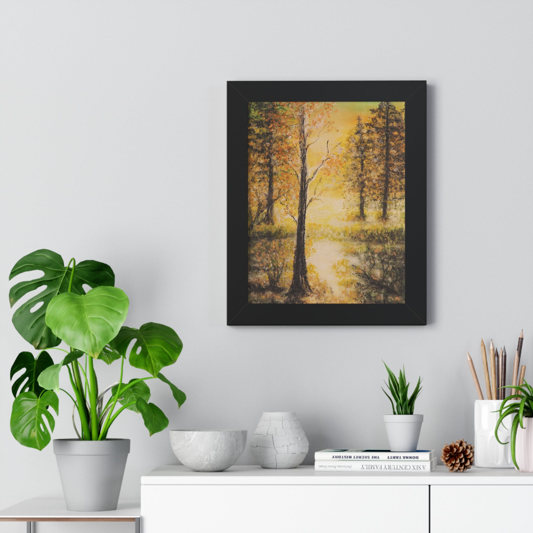 Framed Vertical Poster — Golden Forest Landscape Wall Art