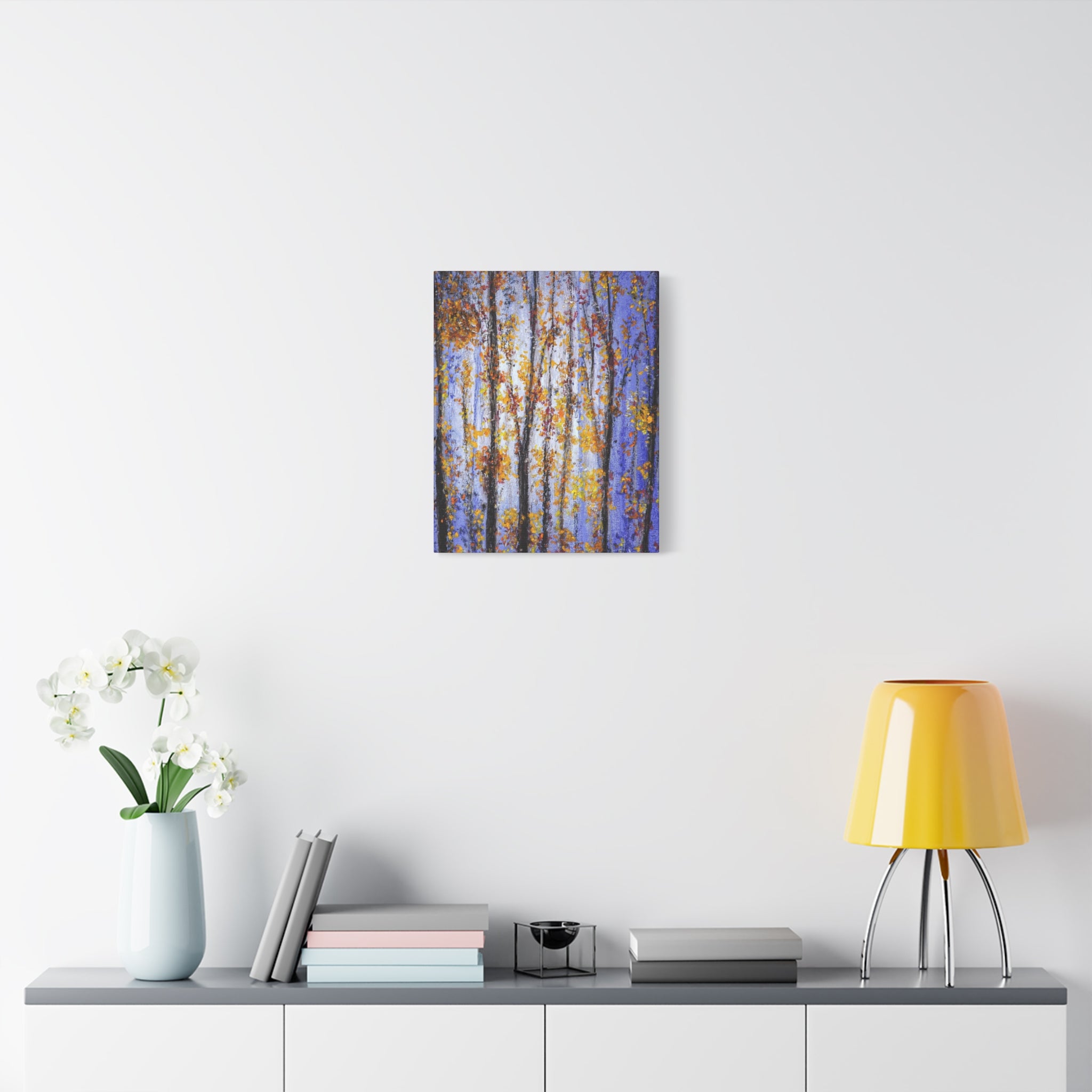 Autumn Aspens Matte Stretched Canvas – Purple & Gold Forest Wall Art (1.25")