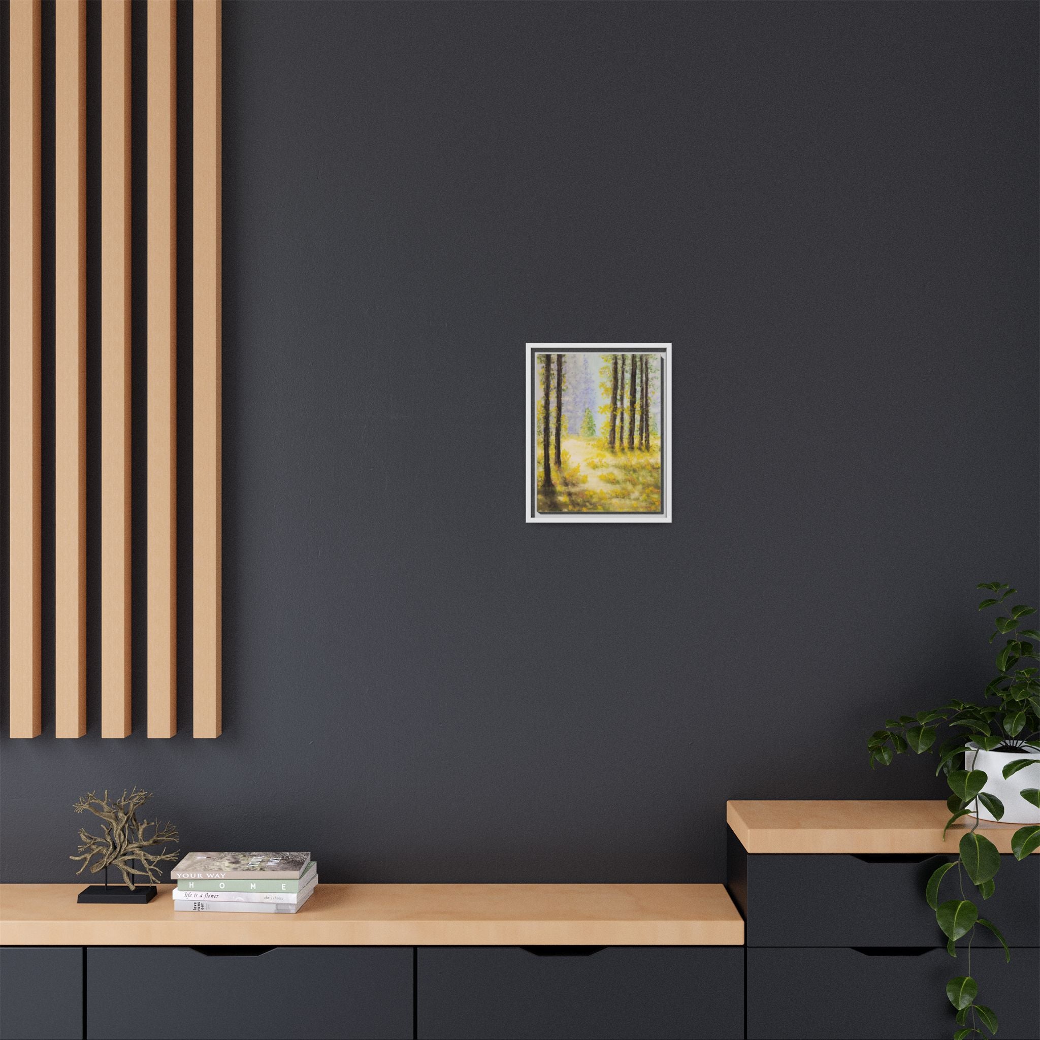 Framed Matte Canvas Print — Sunlit Forest Landscape Wall Art