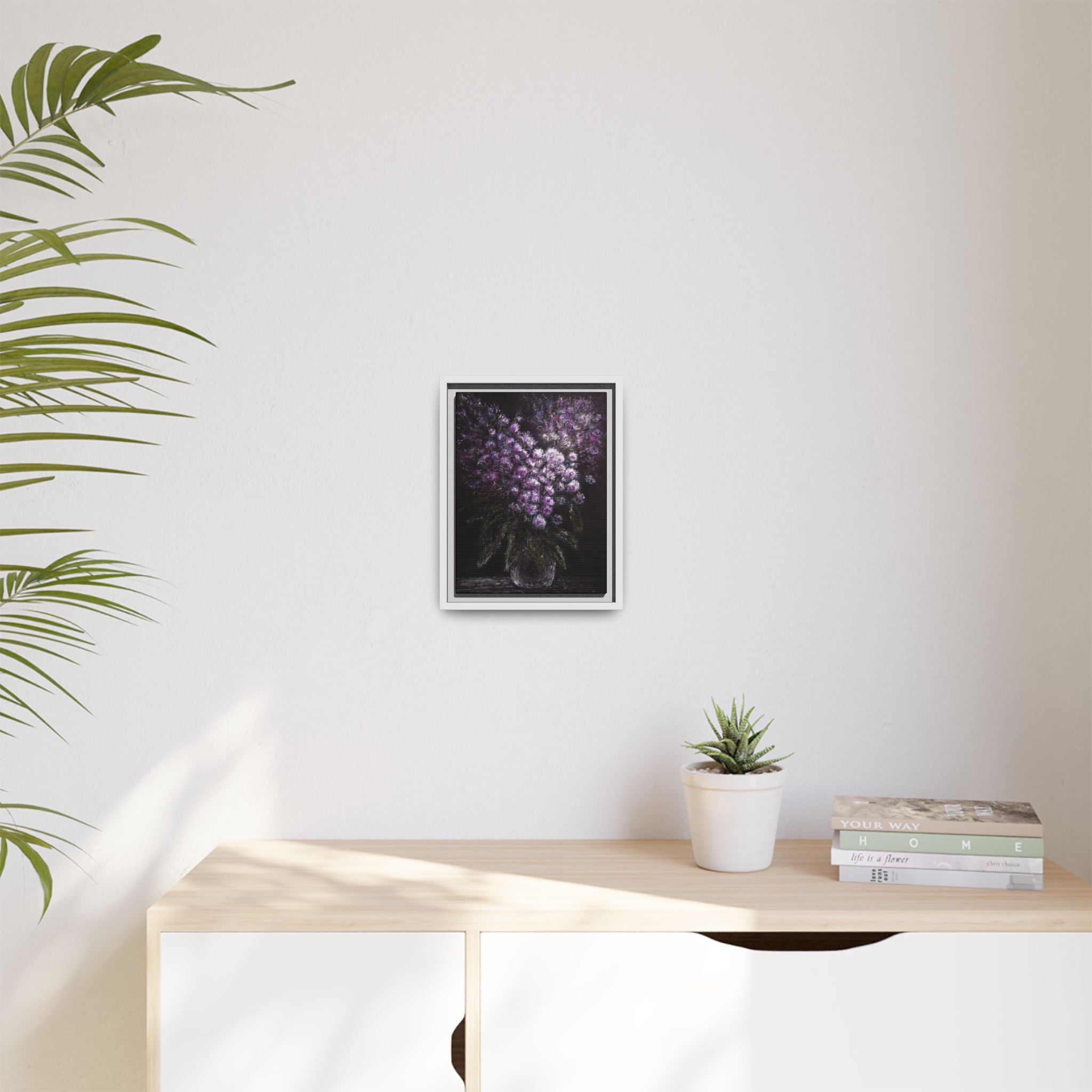 Framed Matte Canvas: Moody Purple Floral Bouquet Wall Art