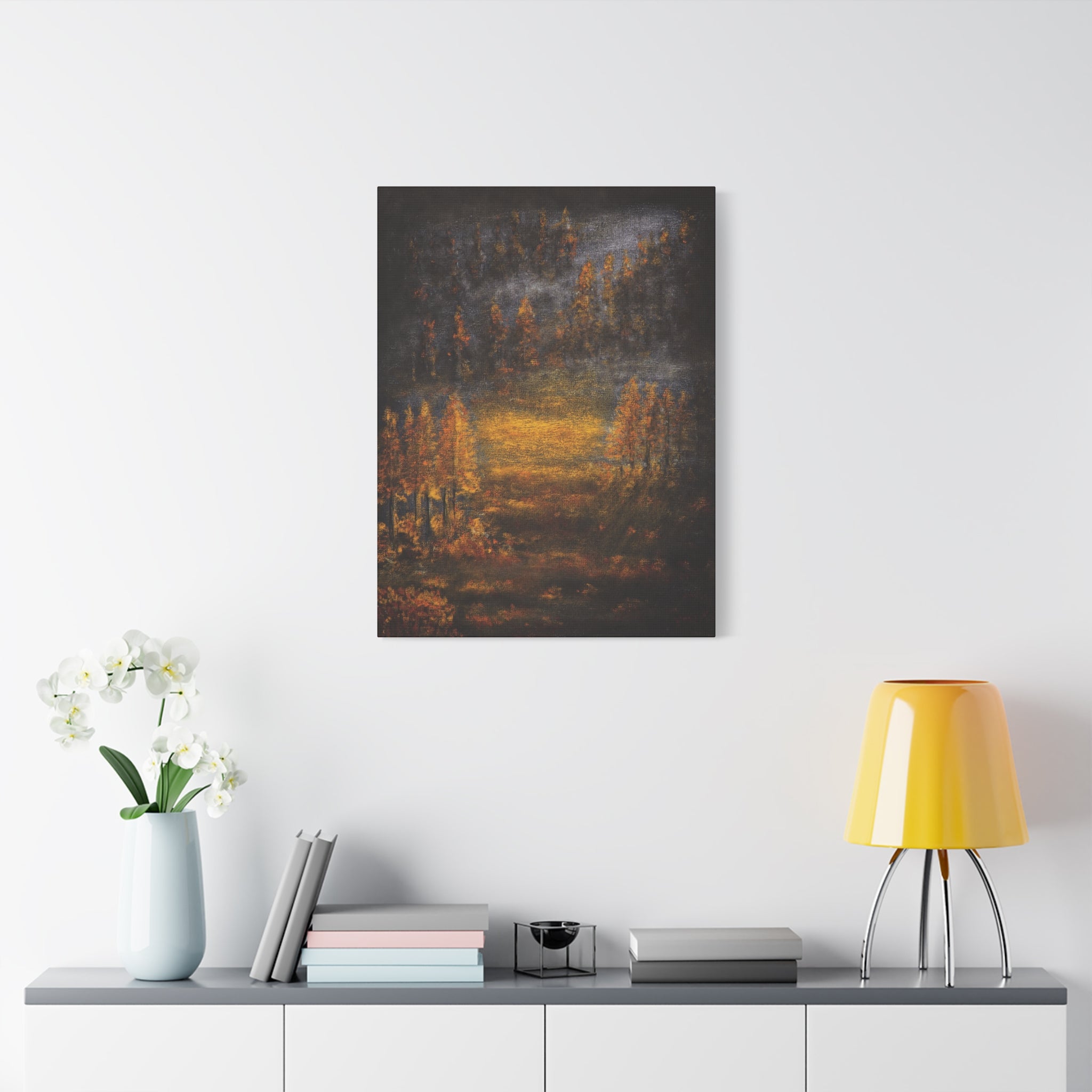 Autumn Mist Canvas Wall Art — Golden Forest Landscape, Matte Stretched Print