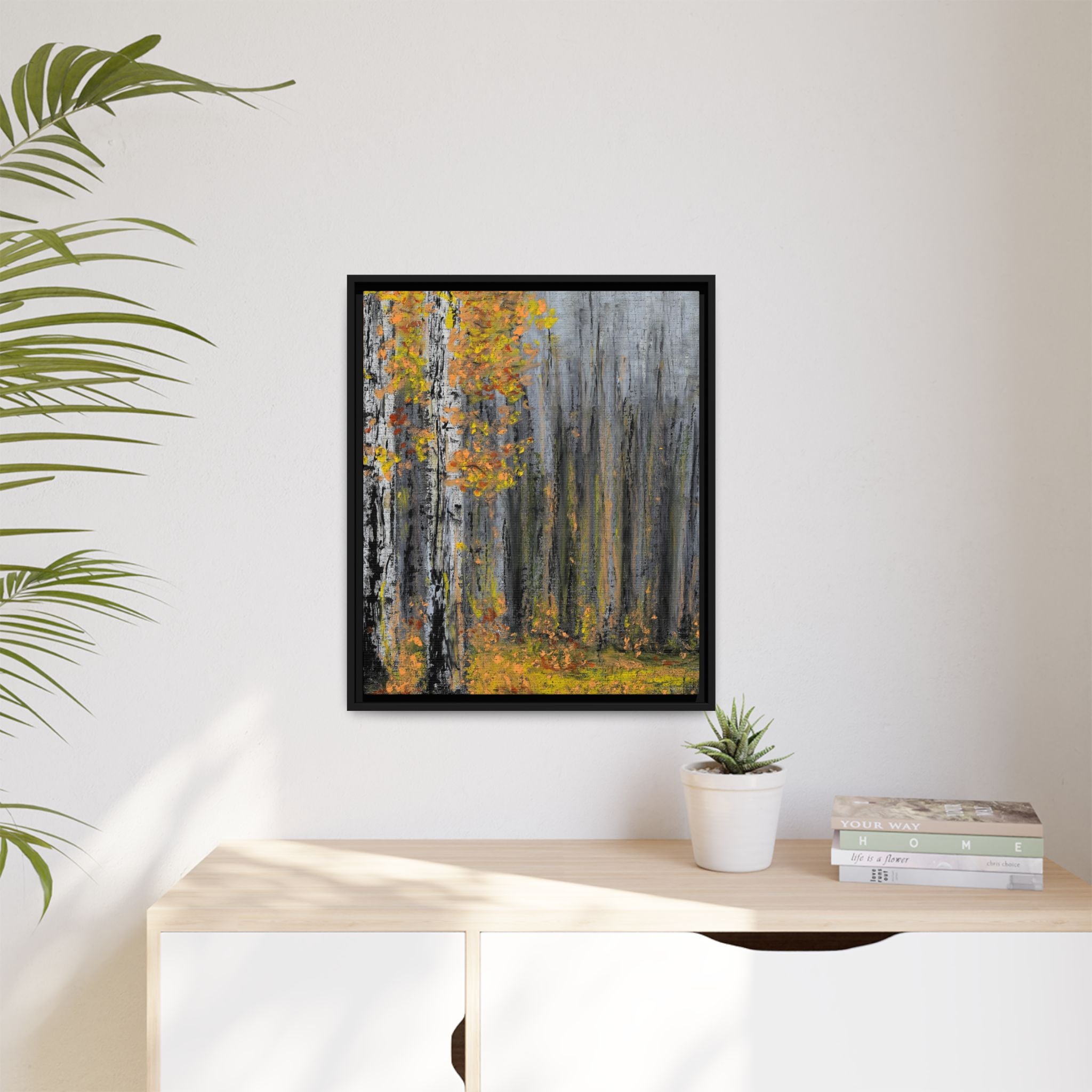 Framed Matte Canvas Print — Autumn Birch Forest Wall Art