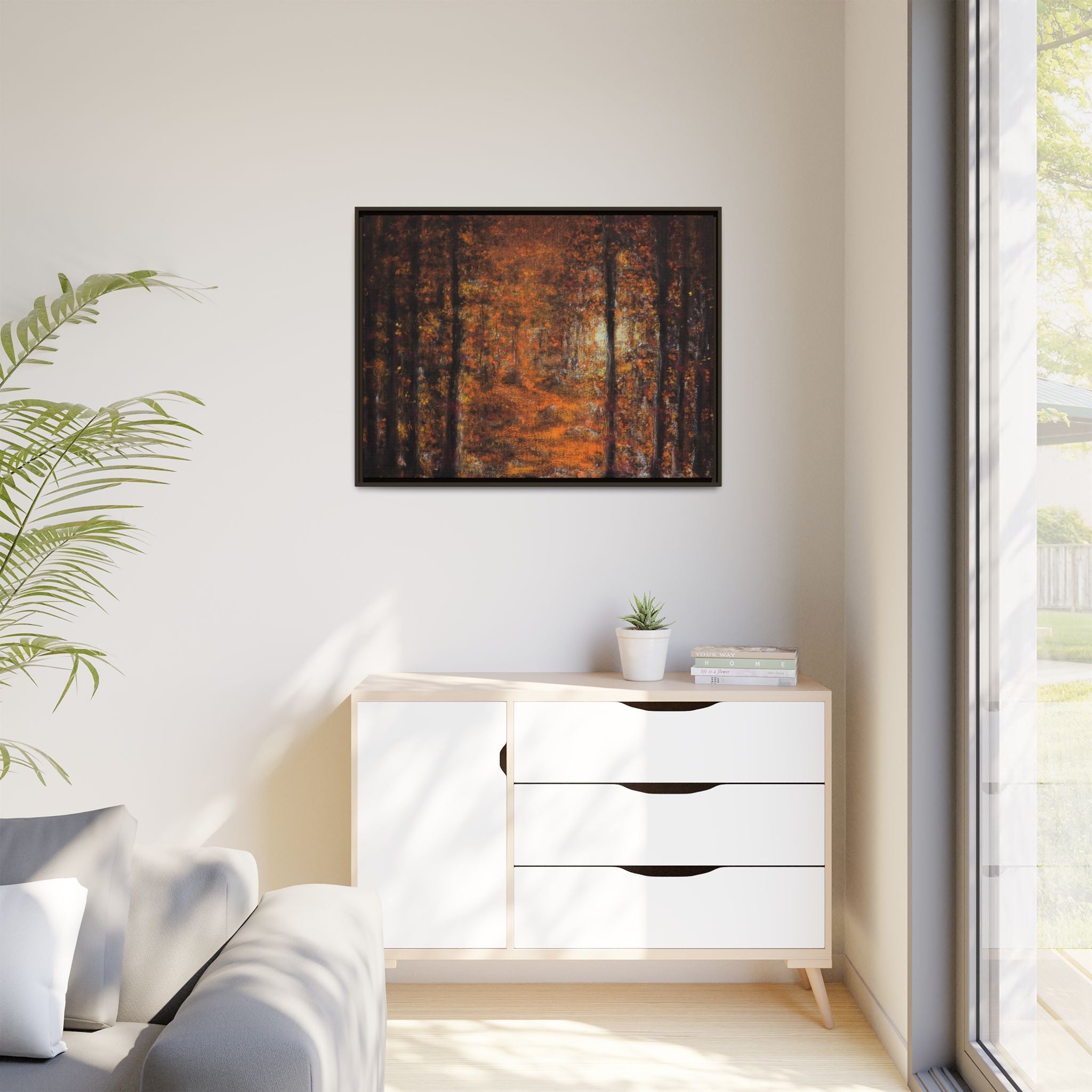 Autumn Forest Path Matte Canvas Framed Wall Art