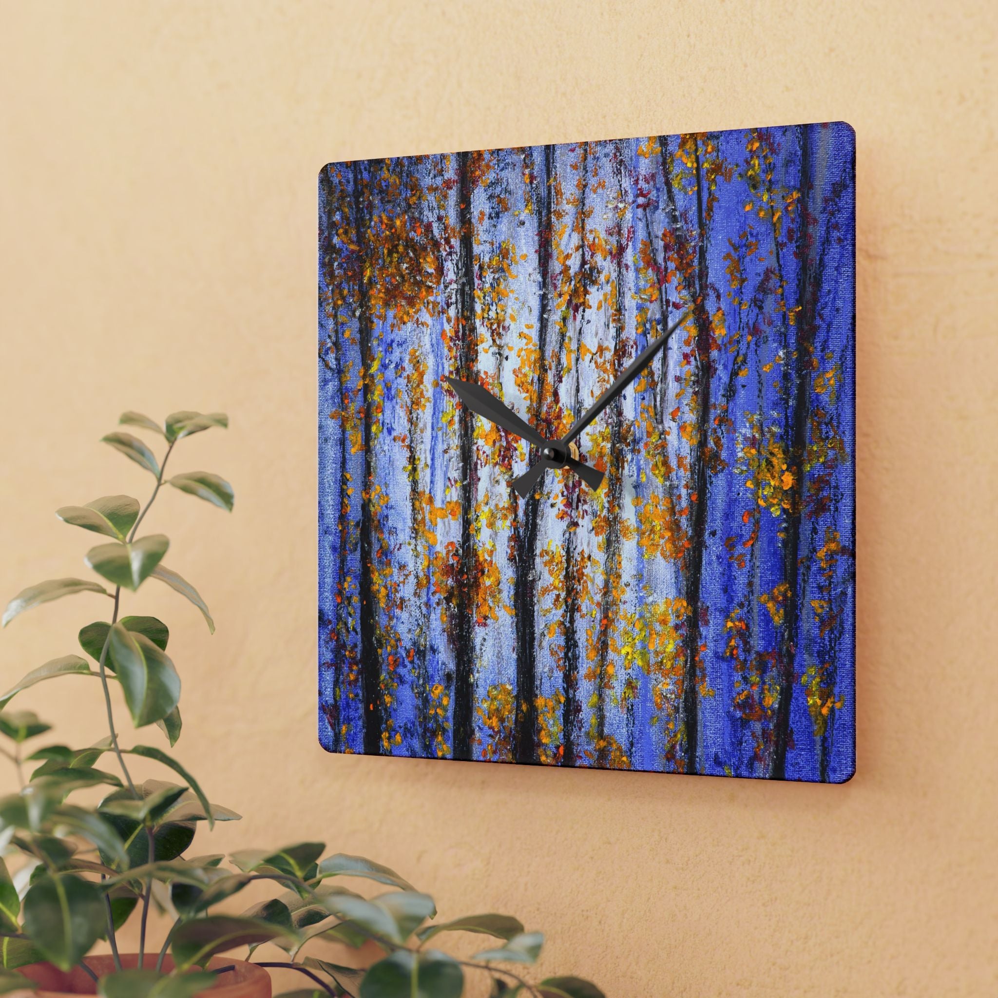 Acrylic Wall Clock — Autumn Aspen Forest Art Clock (Round)