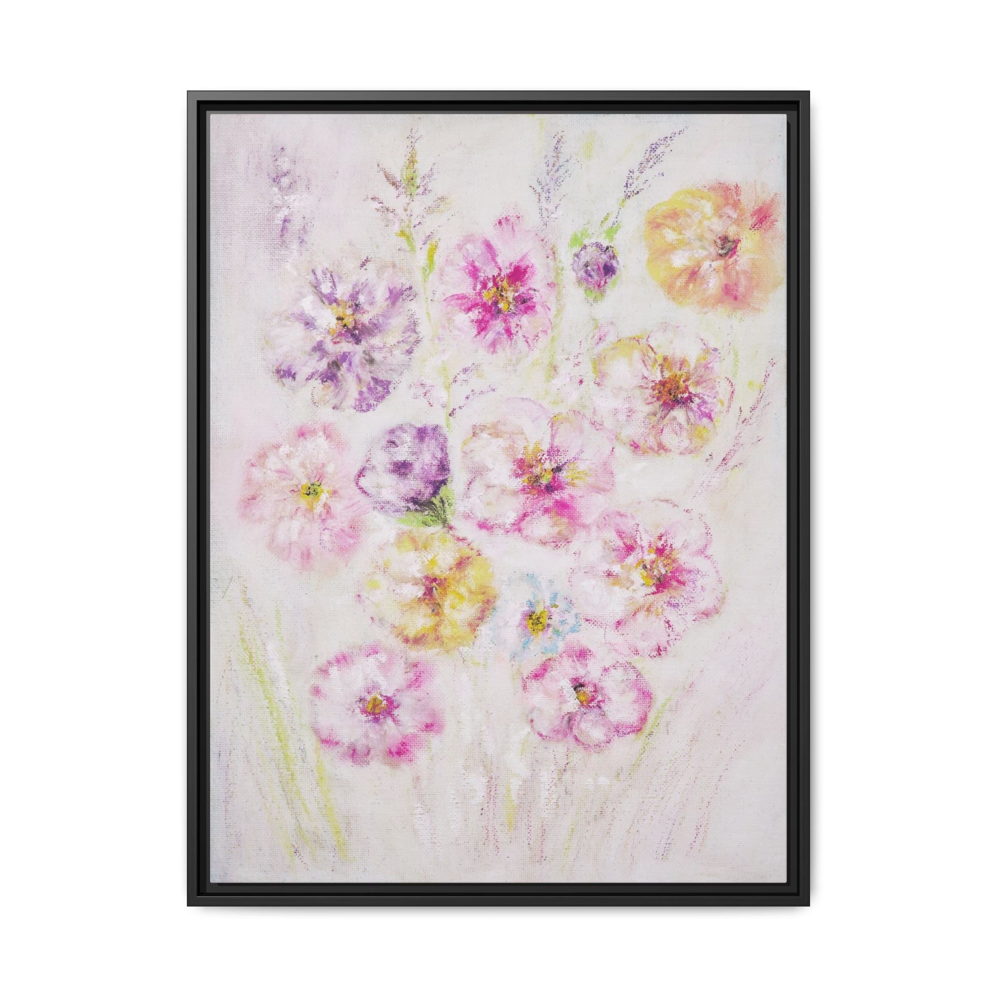 Framed Floral Canvas Print — Soft Pastel Bouquet Wall Art