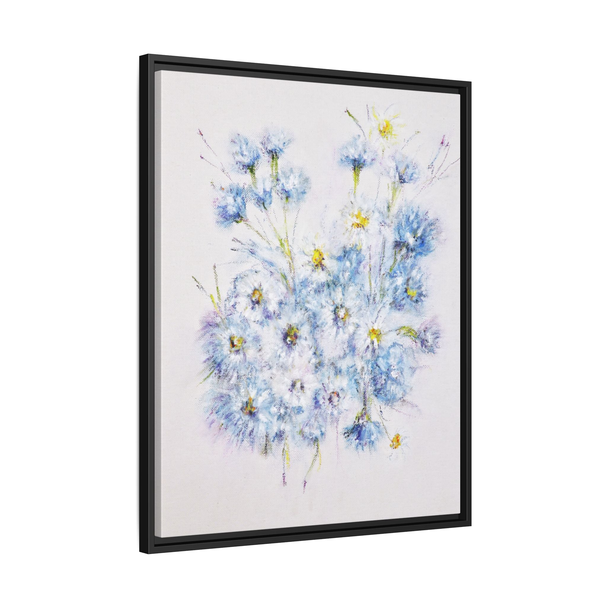 Blue Wildflower Watercolor Canvas Print — Framed Matte Wall Art