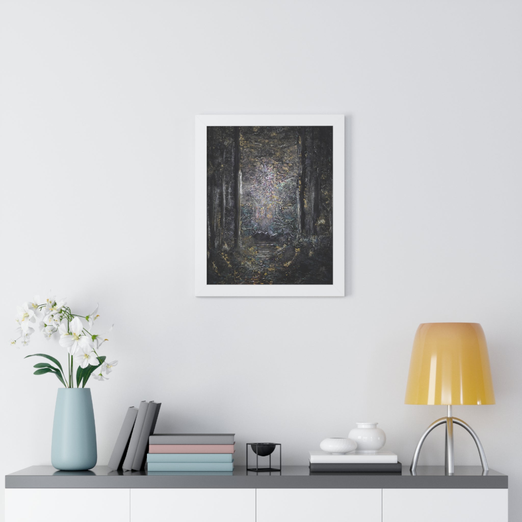 Framed Poster — Moody Forest Path Art Print (Vertical)