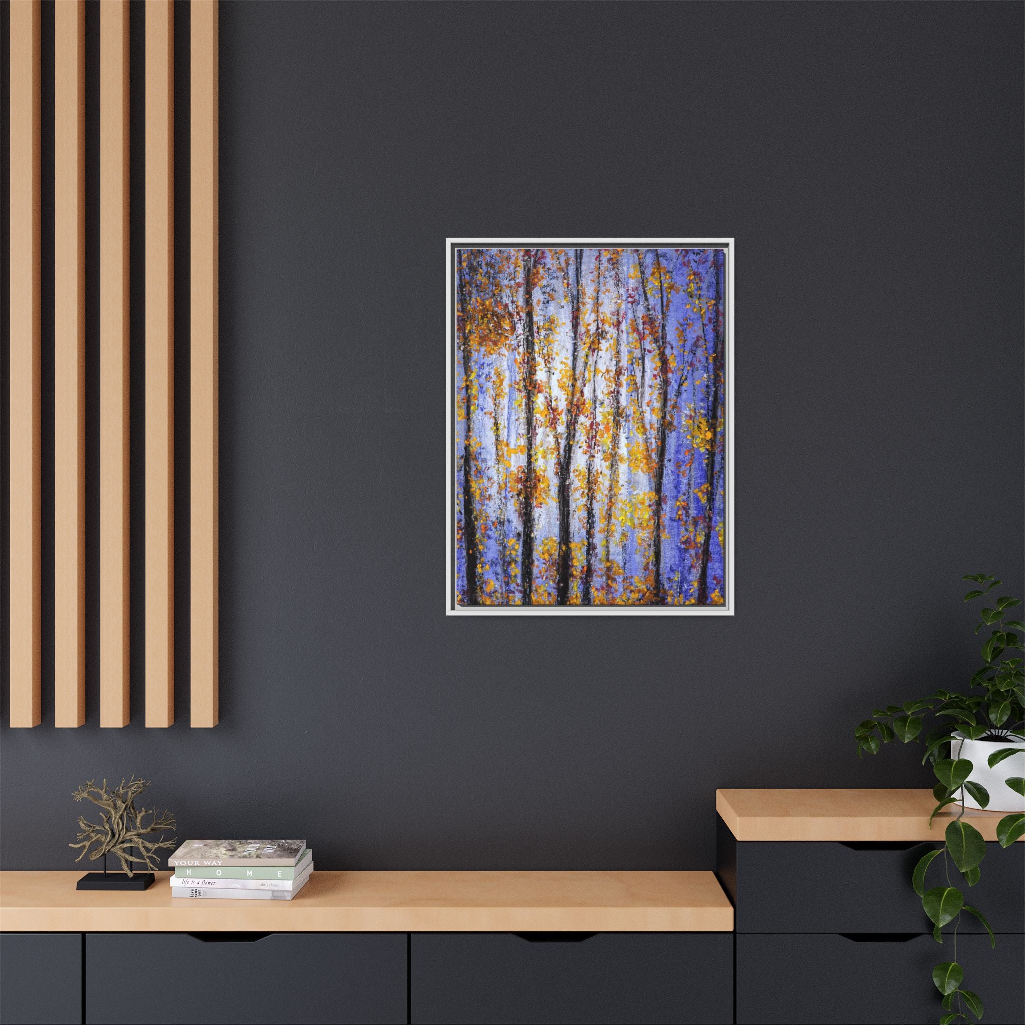Framed Matte Canvas Art – Autumn Aspen Trees Wall Print