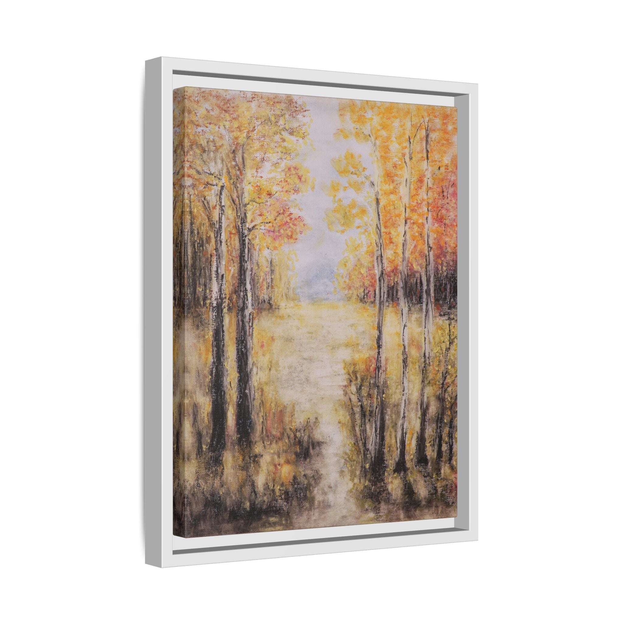 Golden Trees Landscape - Framed Canvas Art