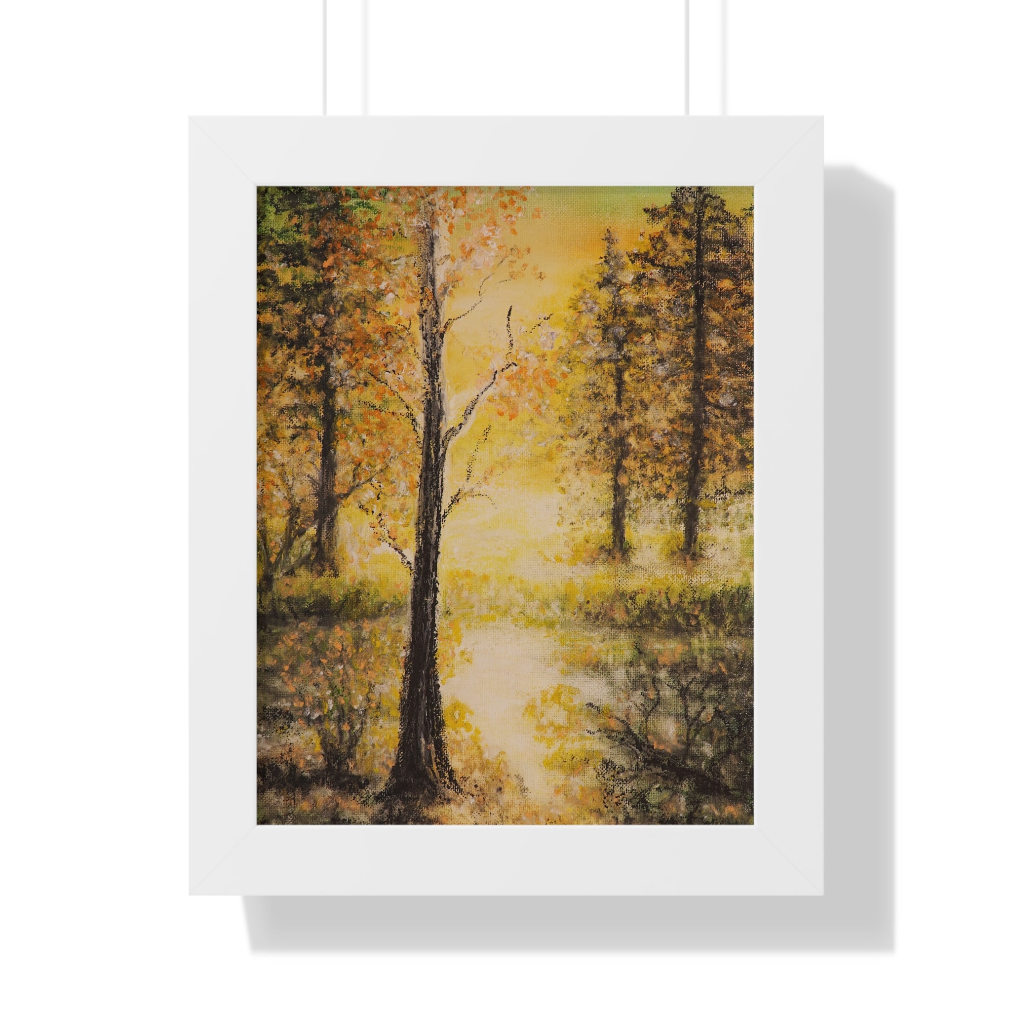 Framed Vertical Poster — Golden Forest Landscape Wall Art