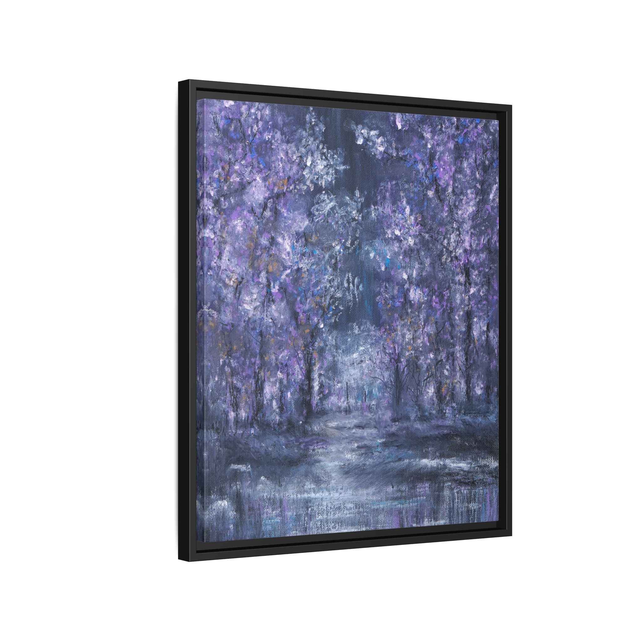 Framed Matte Canvas Art – Lavender Forest Moonlit Landscape
