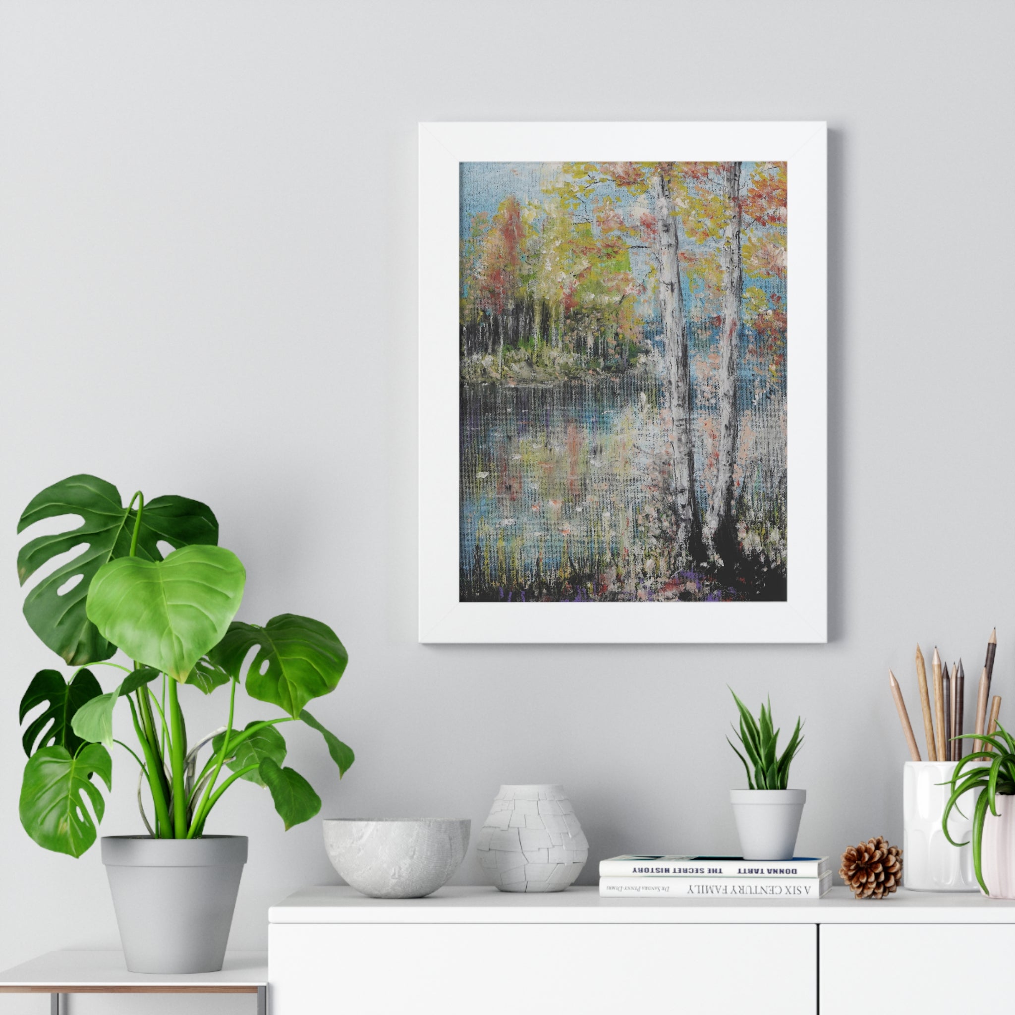 Framed Poster —Trees by the Lake Landscape Art Print