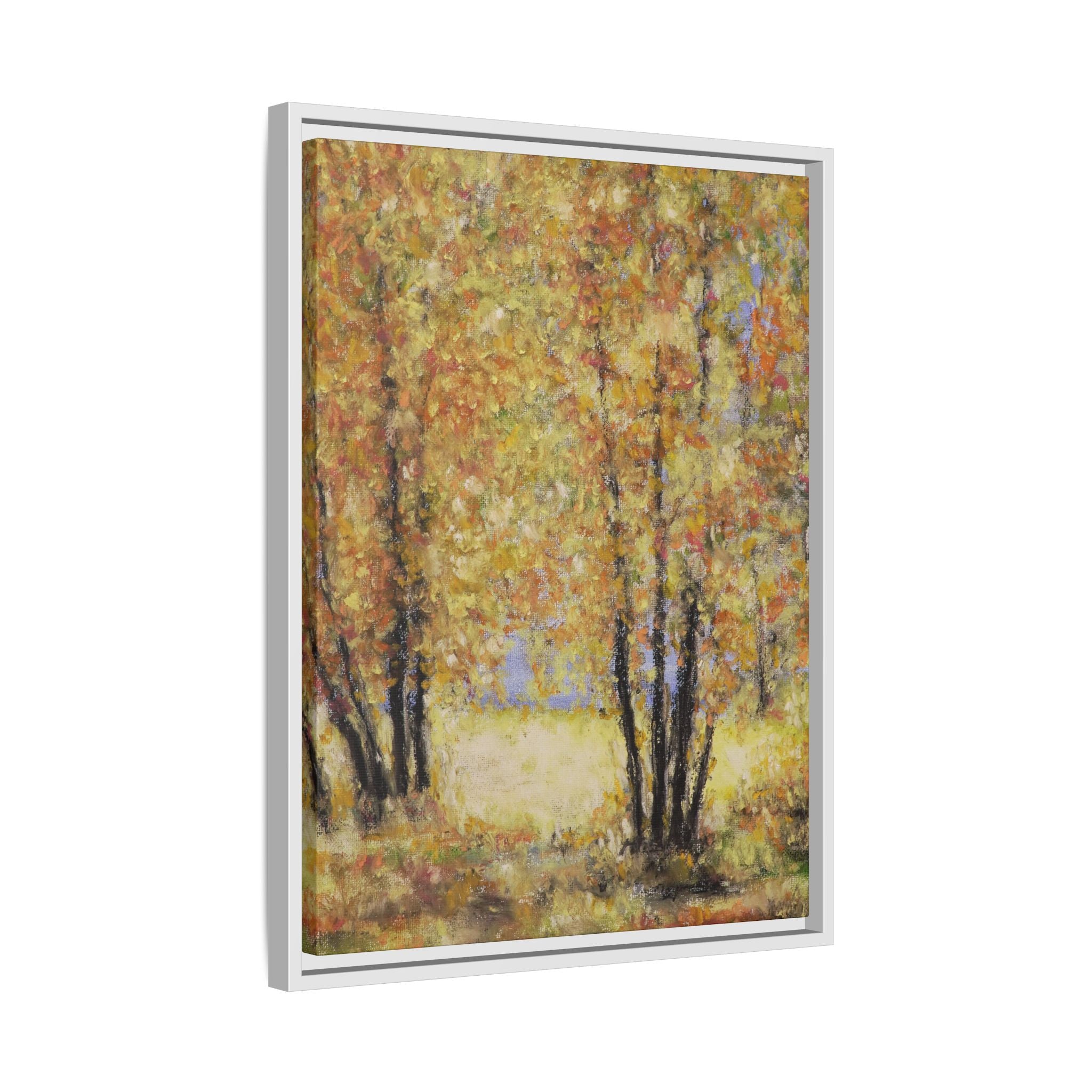 Framed Matte Canvas Autumn Forest Wall Art — Golden Trees Landscape Print
