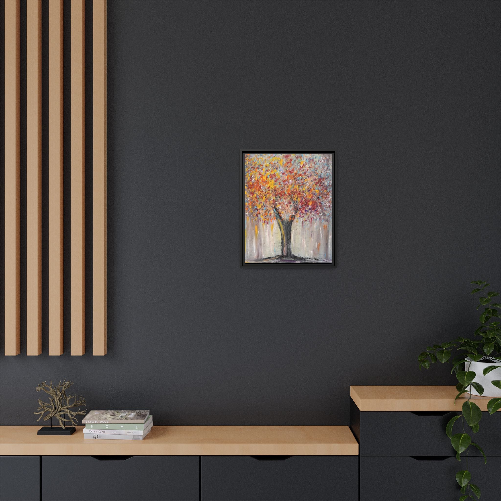 Framed Matte Canvas - Colorful Abstract Tree Wall Art
