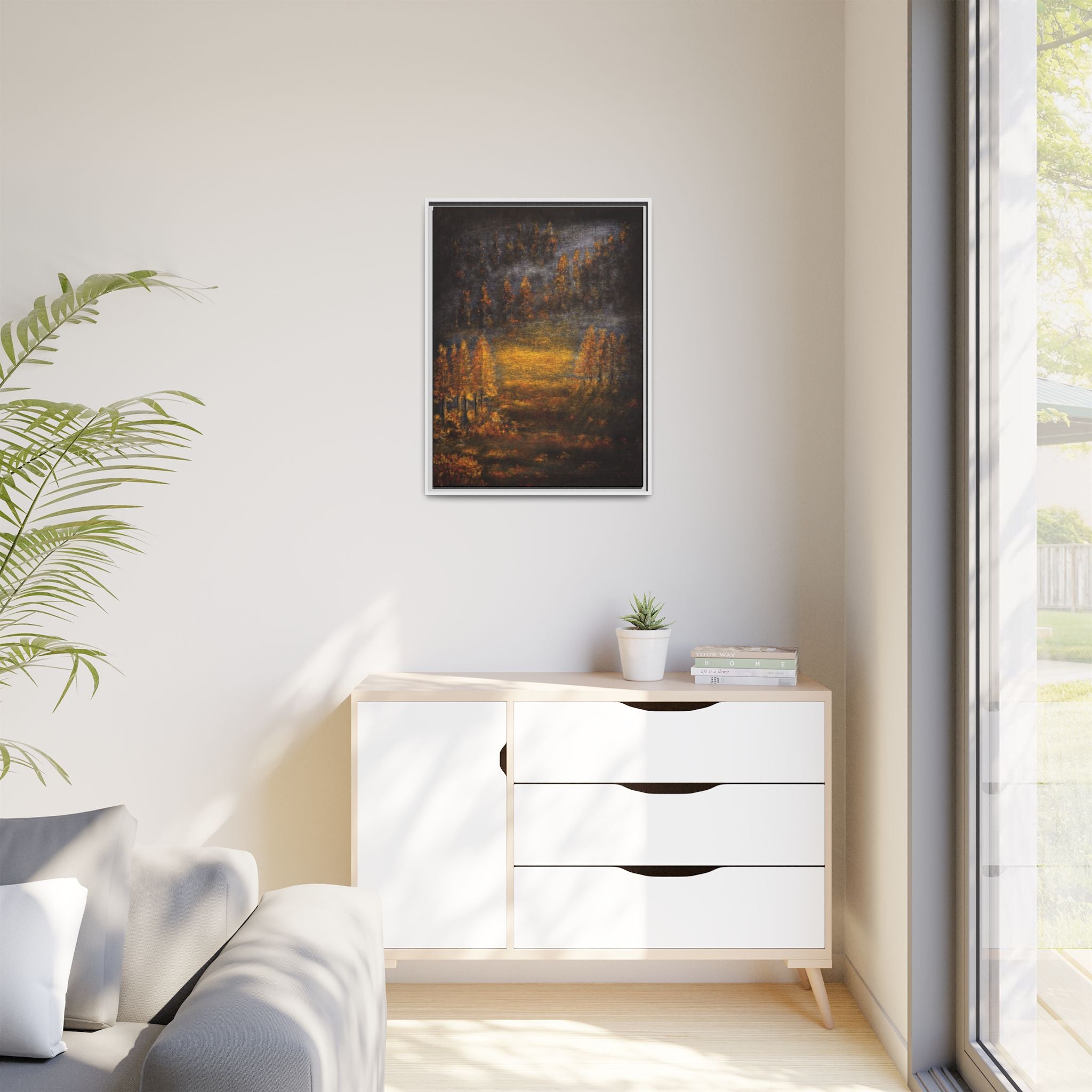 Autumn Glow Landscape - Framed Matte Canvas Wall Art